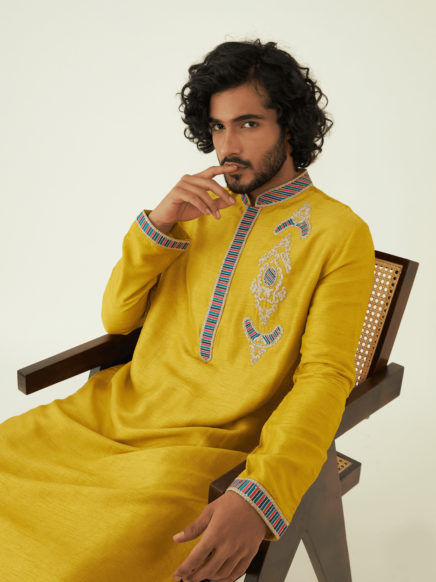 Yellow Regular Fit Kurta Set at Kamakhyaa by RoohbyRidhimaa. This item is Festive Wear, Kurta Pant Sets, Men Kurta Pant Sets, Menswear By RoohbyRidhimaa, Qala By RoohbyRidhimaa, Regular Fit, Solids, Viscose Raw Silk, Yellow