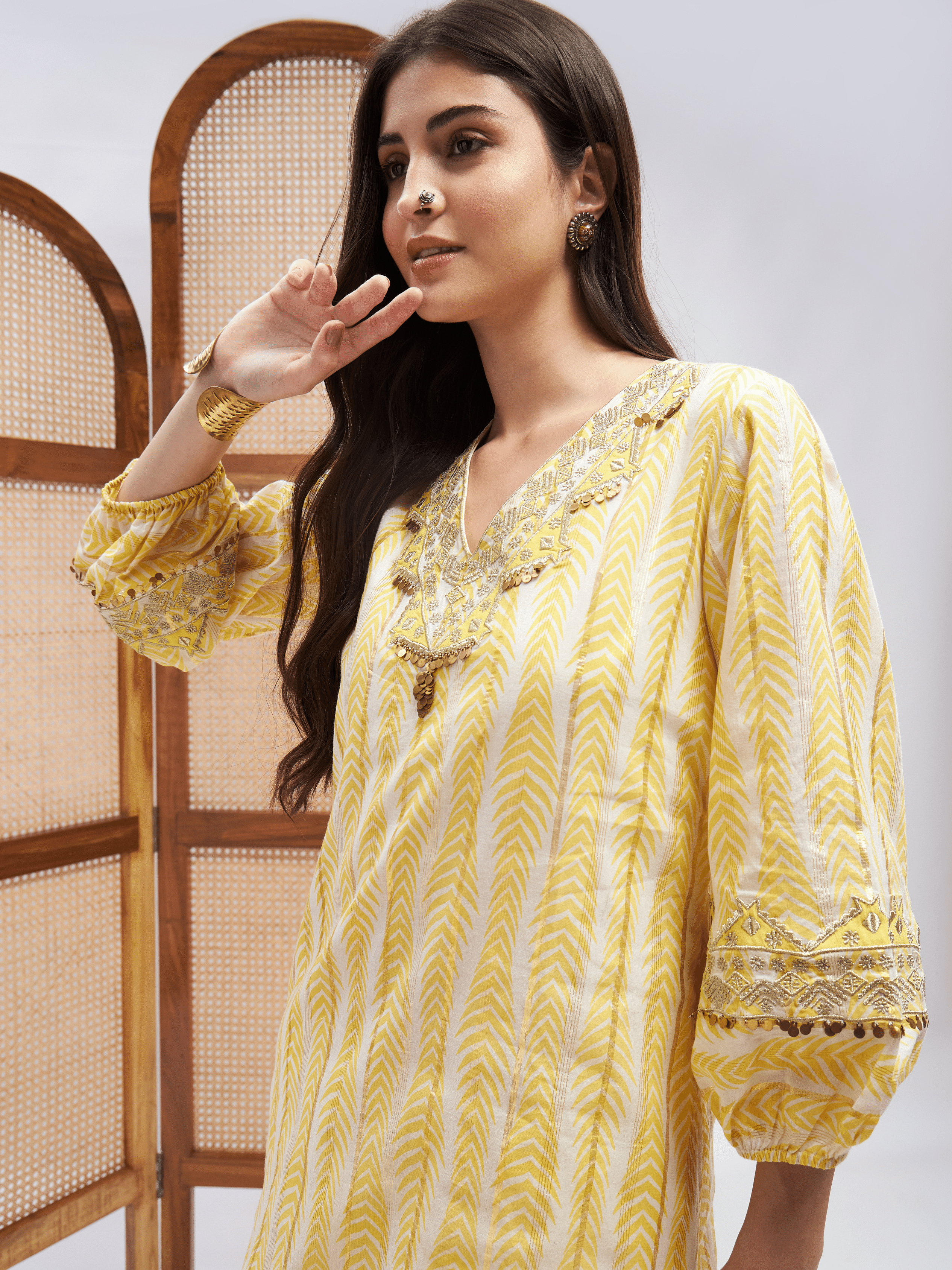 Yellow Resham Embroidered Kurta Set at Kamakhyaa by RoohbyRidhimaa. This item is Cotton, Embroidered, Hand Embroidery, Kurta Sets, Office Wear, Regular Fit, Resham, Resham Embroidered, Toxin free, Yellow