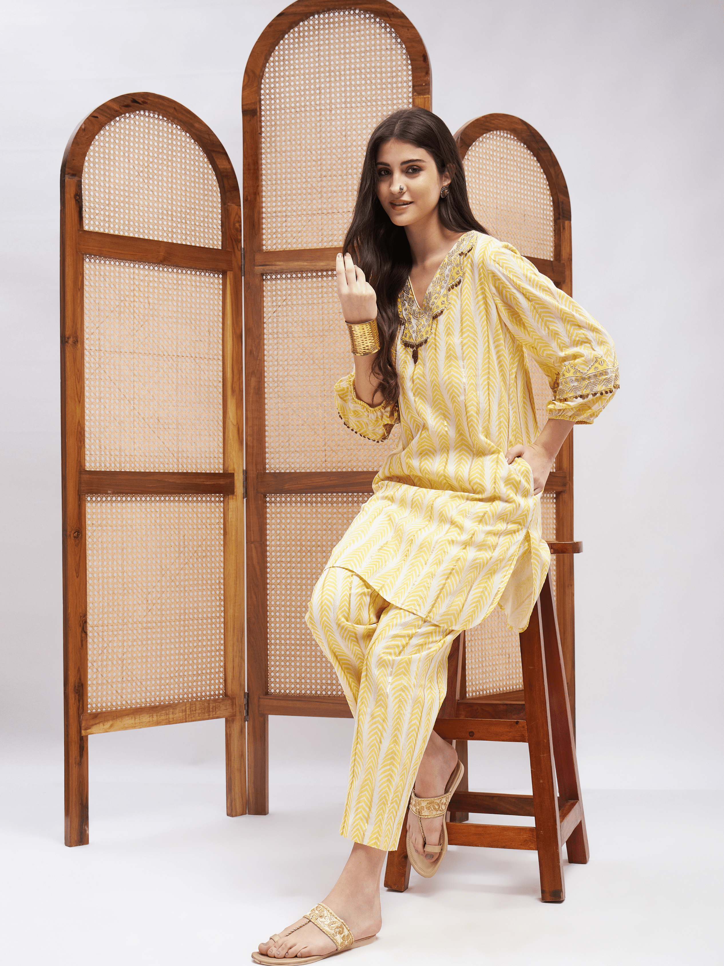 Yellow Resham Embroidered Kurta Set at Kamakhyaa by RoohbyRidhimaa. This item is Cotton, Embroidered, Hand Embroidery, Kurta Sets, Office Wear, Regular Fit, Resham, Resham Embroidered, Toxin free, Yellow