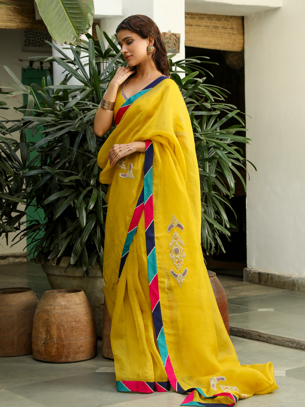 Yellow Viscose Silk Saree Set with Resham Embroidery at Kamakhyaa by RoohbyRidhimaa. This item is Embroidered, Festive Wear, Free Size, Resham Embroidered, Saree Sets, Silk Organza, Toxin free, Viscose Raw Silk, Yellow