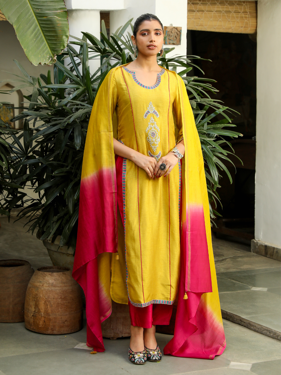 Yellow Zari Embroidered Kurta Pant Set with Dupatta at Kamakhyaa by RoohbyRidhimaa. This item is Chanderi Silk, Dupattas, Embroidered, Festive Wear, Kurta Set with Dupattas, Kurta Sets, Regular Fit, Resham, Resham Embroidered, Silk Chanderi, Toxin free, Viscose Raw Silk, Yellow, Zari Embroidered