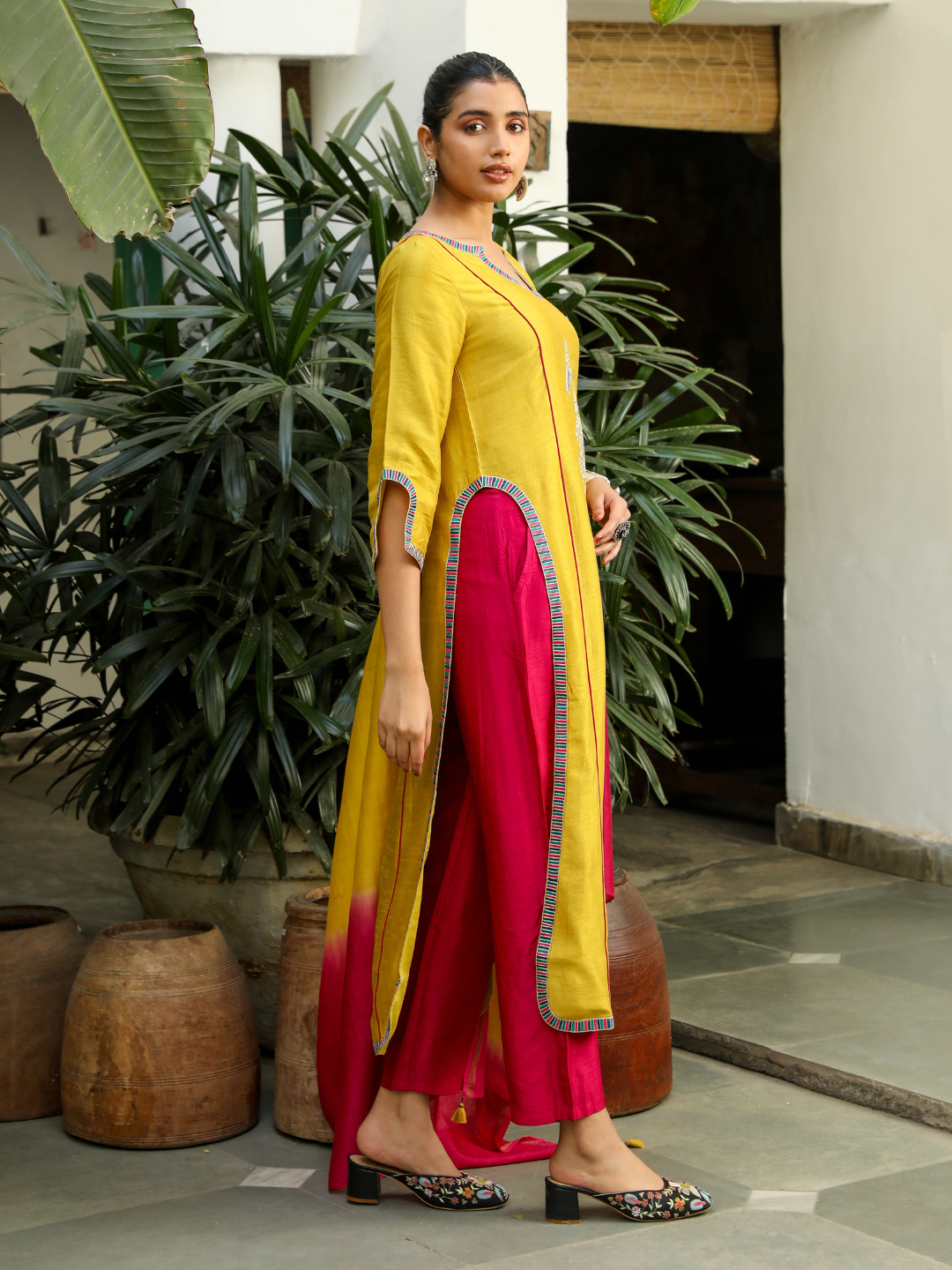 Yellow Zari Embroidered Kurta Pant Set with Dupatta at Kamakhyaa by RoohbyRidhimaa. This item is Chanderi Silk, Dupattas, Embroidered, Festive Wear, Kurta Set with Dupattas, Kurta Sets, Regular Fit, Resham, Resham Embroidered, Silk Chanderi, Toxin free, Viscose Raw Silk, Yellow, Zari Embroidered