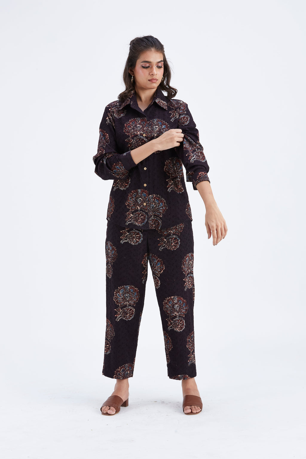 Yuna Black Printed Cotton Co-ord set at Kamakhyaa by Hasttvam. This item is Black, Cotton, Ete by Hasttvam, Floral Prints, Hand Printed, Wedding Wear, Womenswear