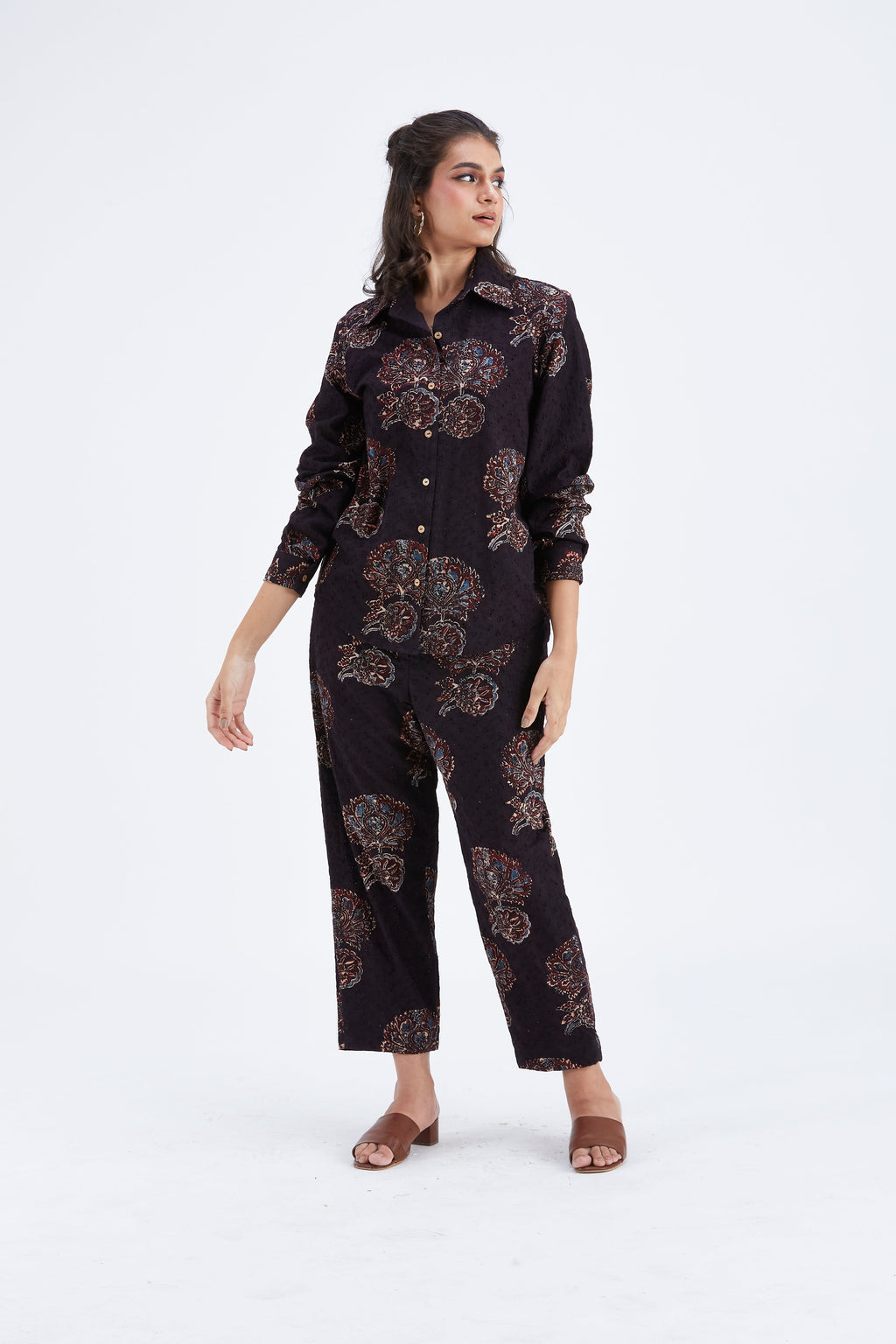 Yuna Black Printed Cotton Co-ord set at Kamakhyaa by Hasttvam. This item is Black, Cotton, Ete by Hasttvam, Floral Prints, Hand Printed, Wedding Wear, Womenswear