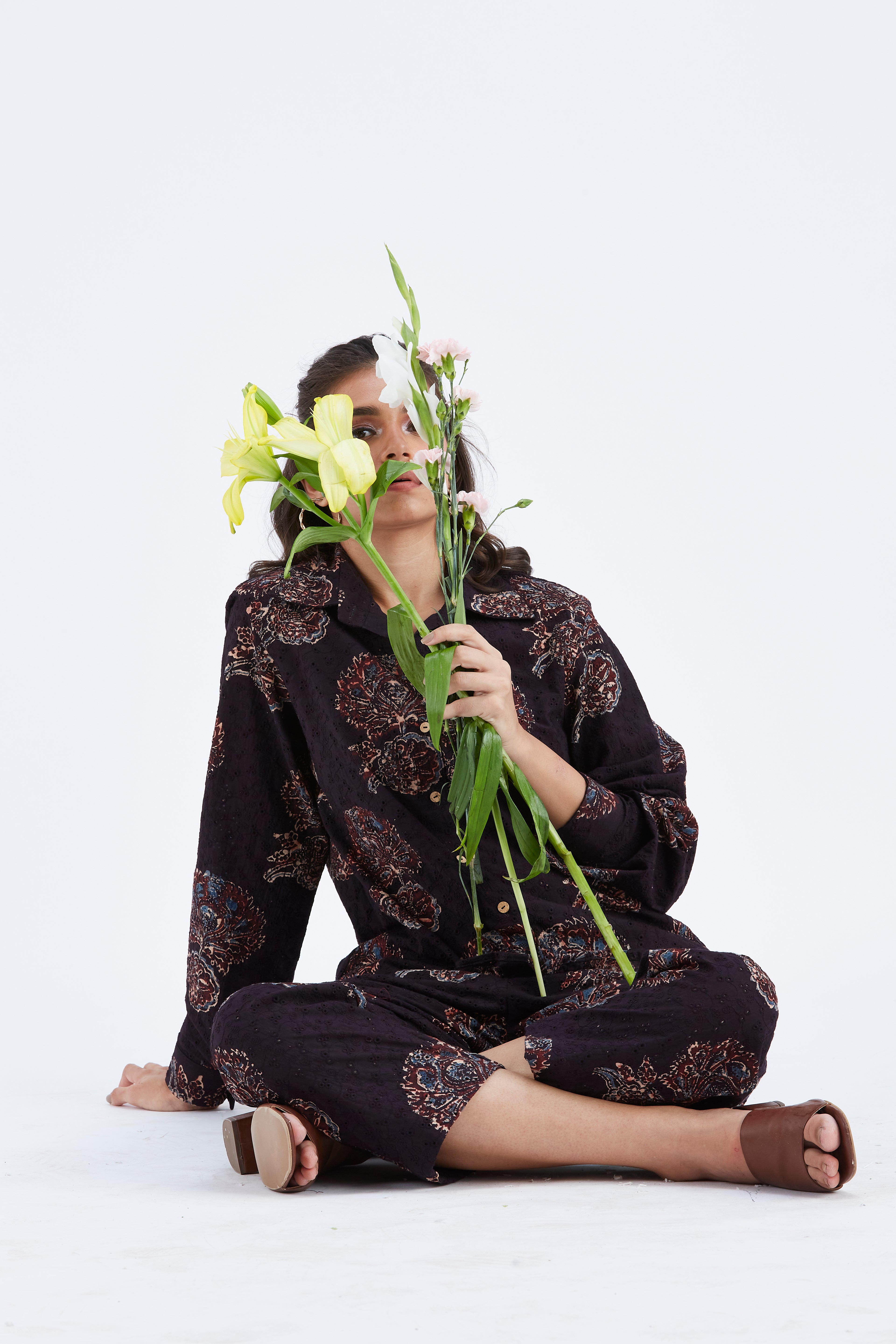 Yuna Black Printed Cotton Co-ord set at Kamakhyaa by Hasttvam. This item is Black, Cotton, Ete by Hasttvam, Floral Prints, Hand Printed, Wedding Wear, Womenswear