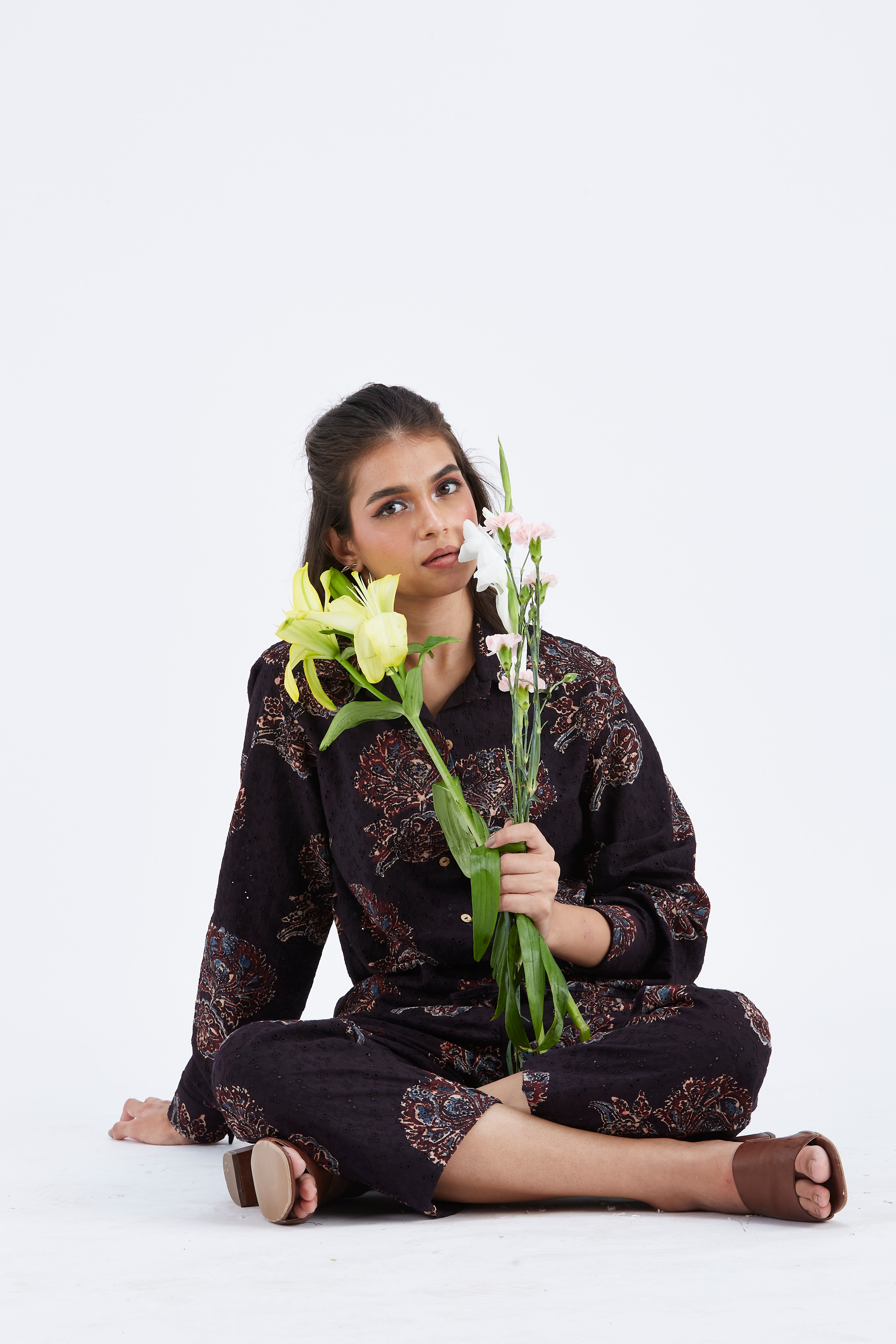 Yuna Black Printed Cotton Co-ord set at Kamakhyaa by Hasttvam. This item is Black, Cotton, Ete by Hasttvam, Floral Prints, Hand Printed, Wedding Wear, Womenswear
