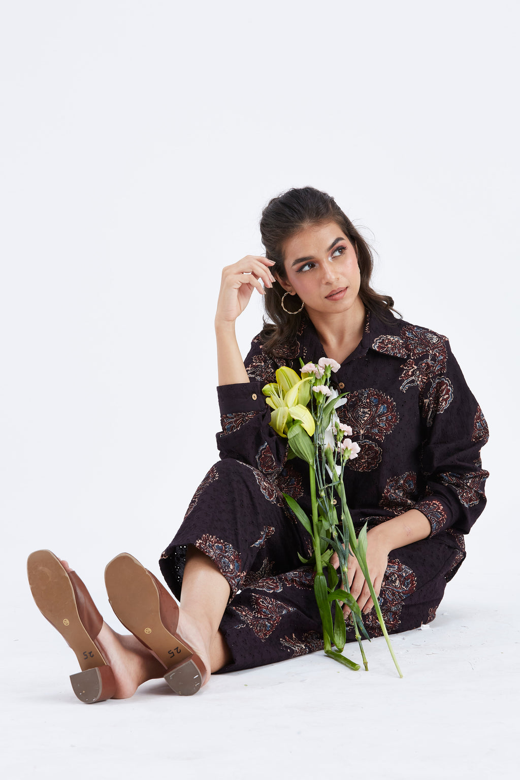 Yuna Black Printed Cotton Co-ord set at Kamakhyaa by Hasttvam. This item is Black, Cotton, Ete by Hasttvam, Floral Prints, Hand Printed, Wedding Wear, Womenswear