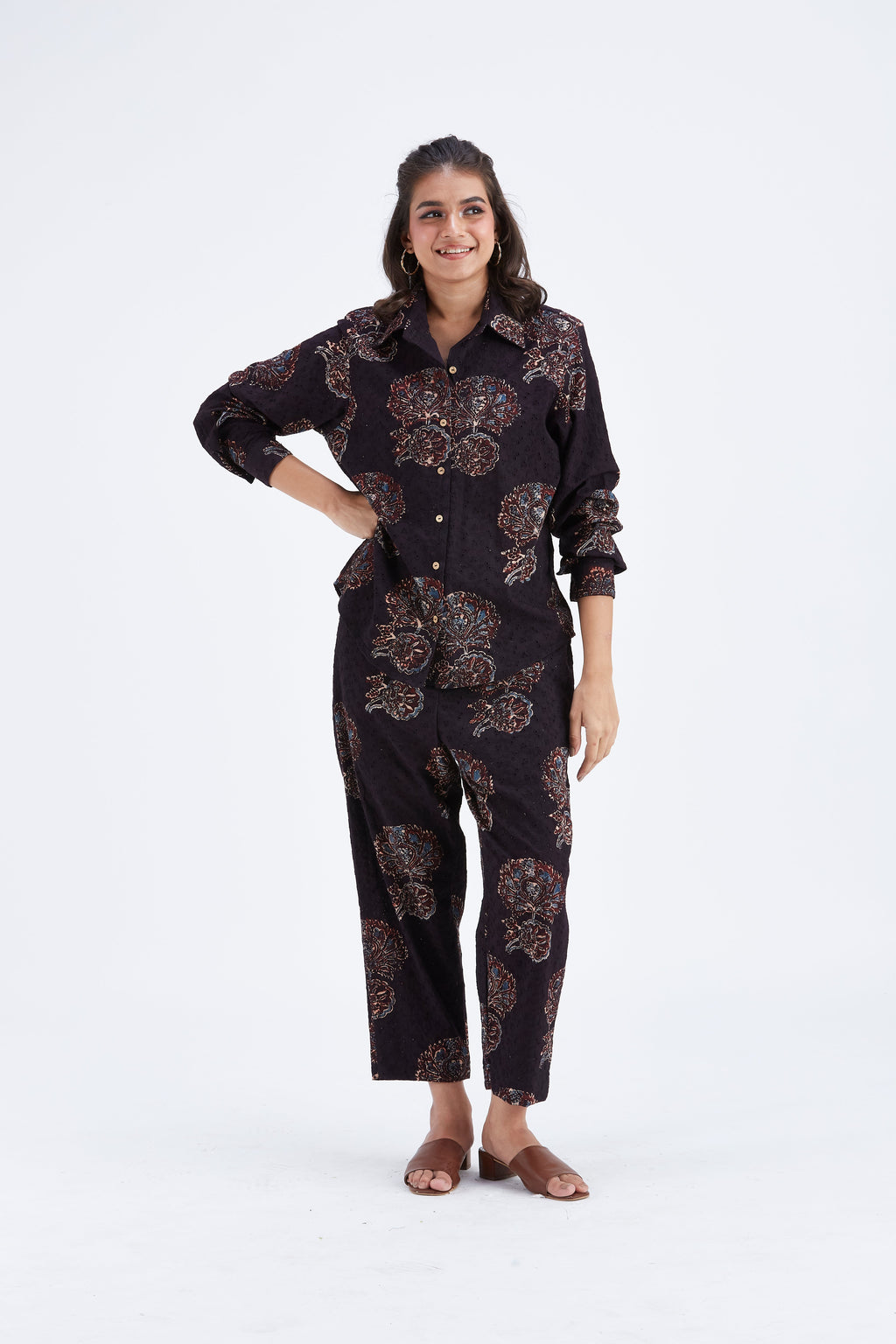 Yuna Black Printed Cotton Co-ord set at Kamakhyaa by Hasttvam. This item is Black, Cotton, Ete by Hasttvam, Floral Prints, Hand Printed, Wedding Wear, Womenswear