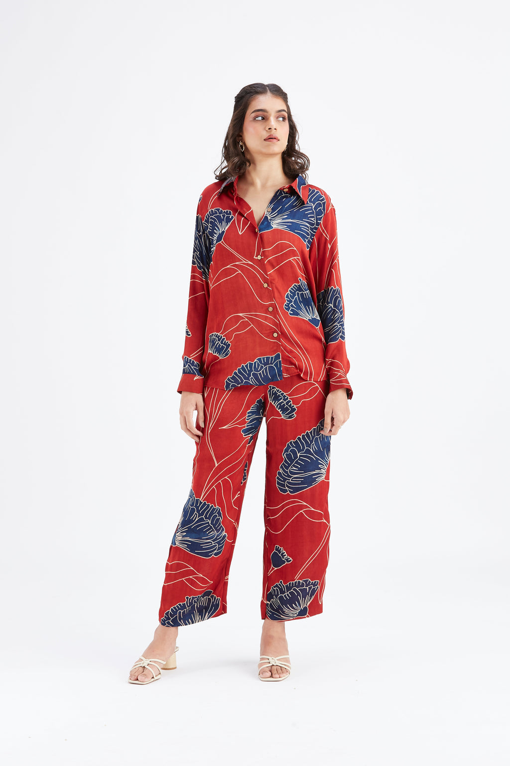 Yuna Red Printed Cotton Co-ord set at Kamakhyaa by Hasttvam. This item is Cotton, Ete by Hasttvam, Floral Prints, Hand Printed, Red, Wedding Wear, Womenswear