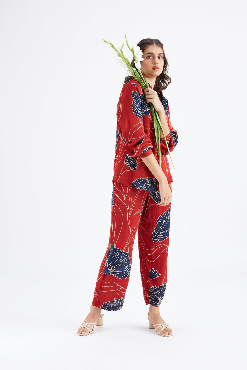 Yuna Red Printed Cotton Co-ord set at Kamakhyaa by Hasttvam. This item is Cotton, Ete by Hasttvam, Floral Prints, Hand Printed, Red, Wedding Wear, Womenswear