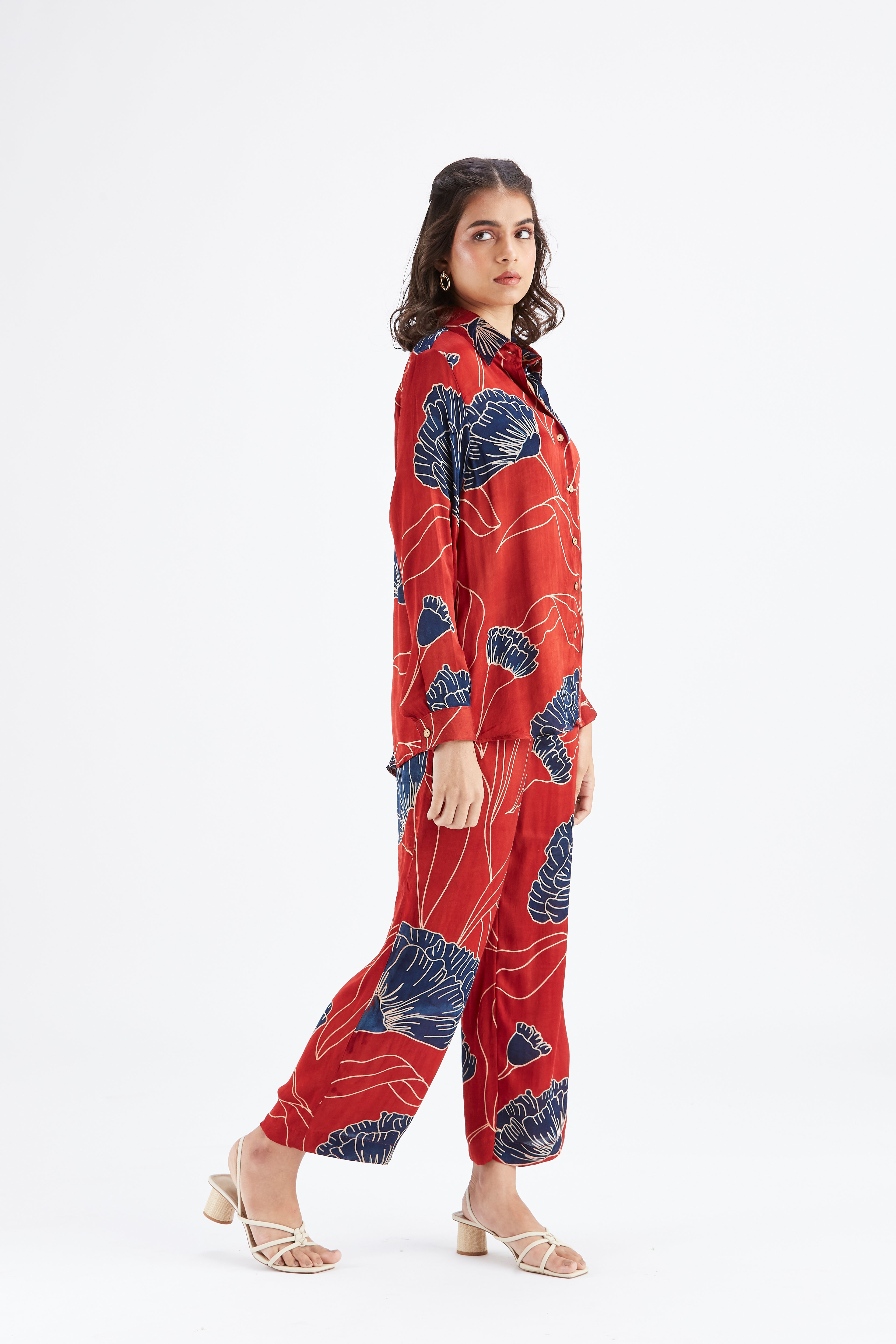 Yuna Red Printed Cotton Co-ord set at Kamakhyaa by Hasttvam. This item is Cotton, Ete by Hasttvam, Floral Prints, Hand Printed, Red, Wedding Wear, Womenswear