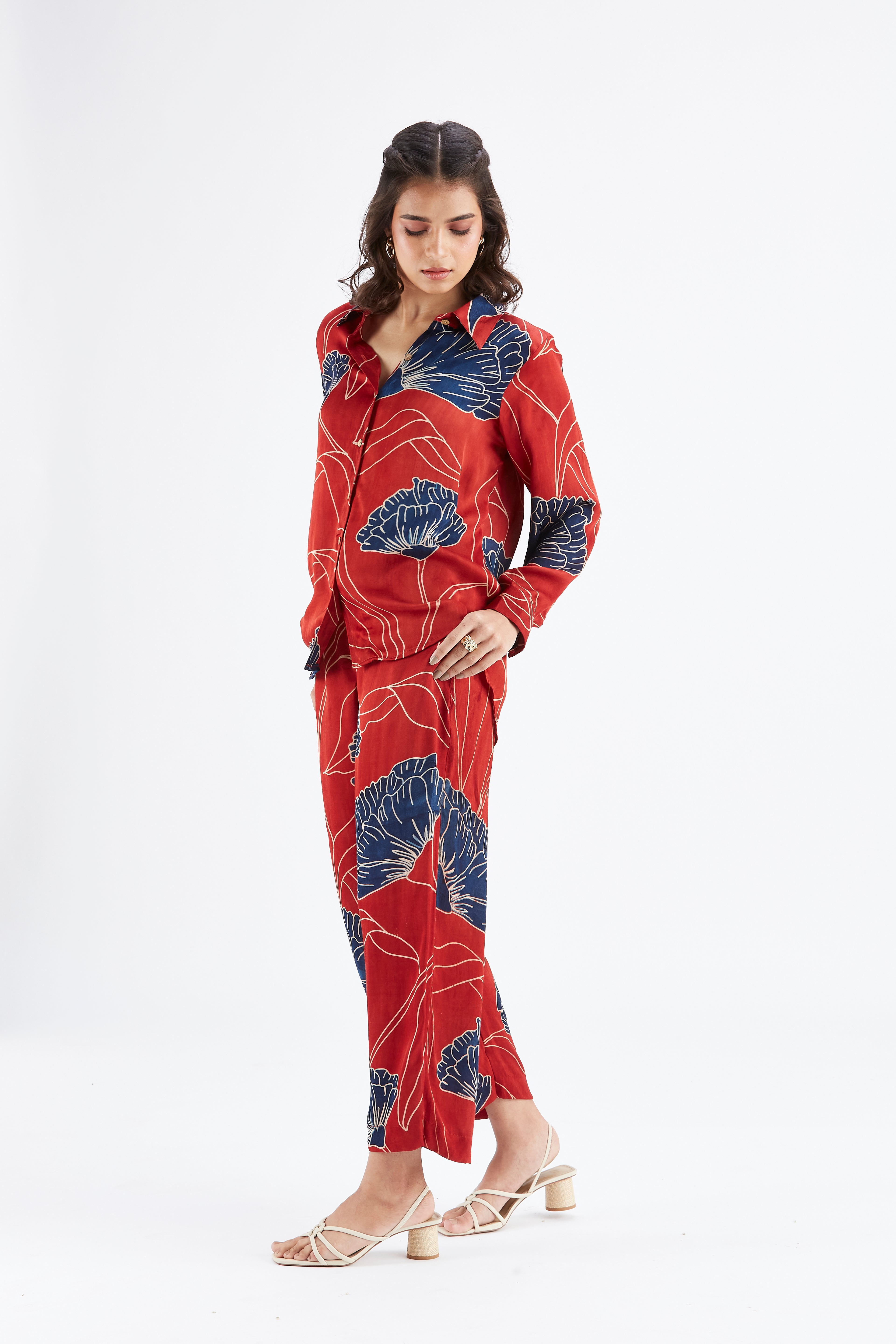 Yuna Red Printed Cotton Co-ord set at Kamakhyaa by Hasttvam. This item is Cotton, Ete by Hasttvam, Floral Prints, Hand Printed, Red, Wedding Wear, Womenswear