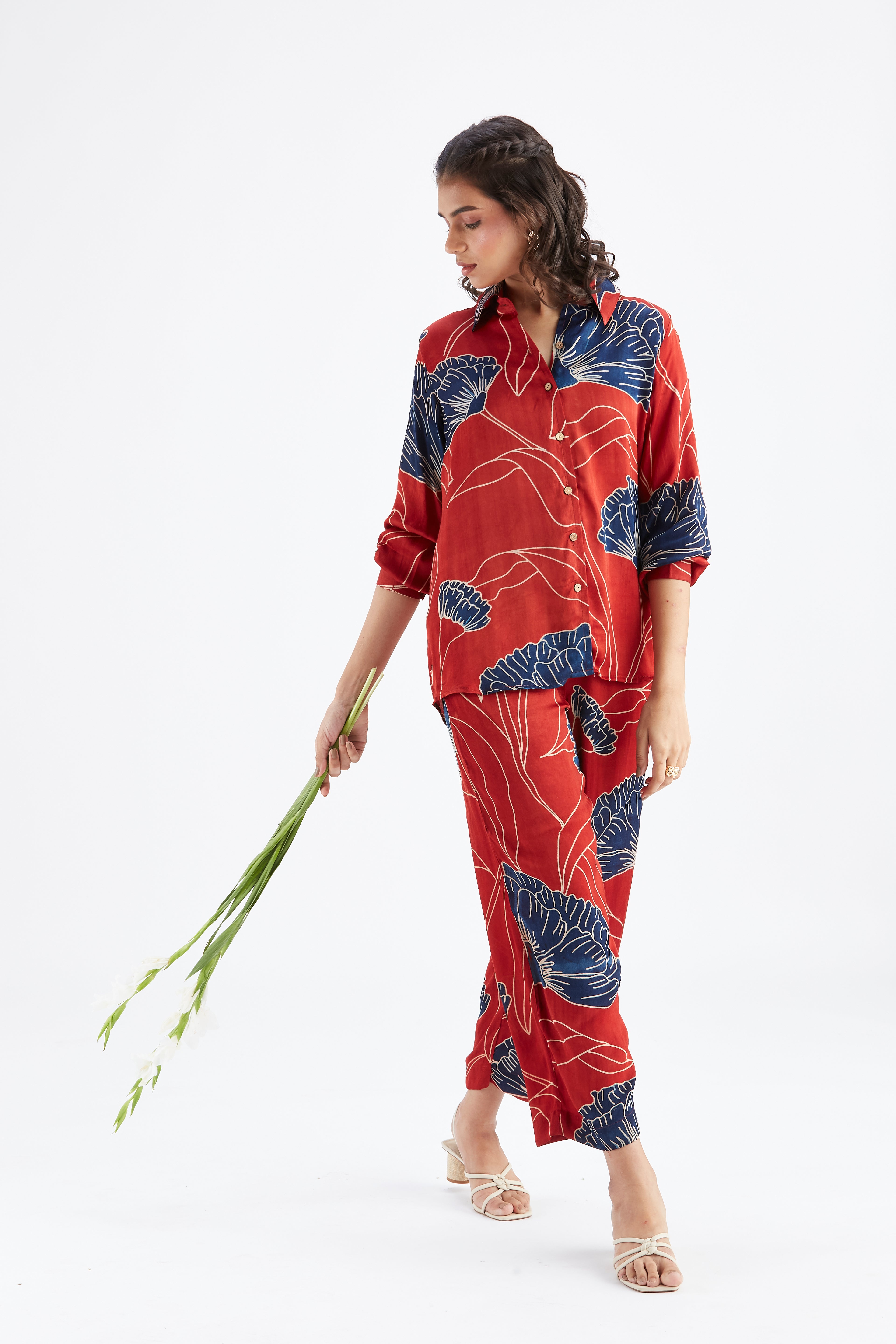 Yuna Red Printed Cotton Co-ord set at Kamakhyaa by Hasttvam. This item is Cotton, Ete by Hasttvam, Floral Prints, Hand Printed, Red, Wedding Wear, Womenswear