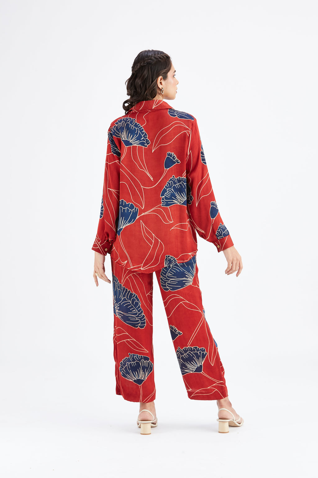 Yuna Red Printed Cotton Co-ord set at Kamakhyaa by Hasttvam. This item is Cotton, Ete by Hasttvam, Floral Prints, Hand Printed, Red, Wedding Wear, Womenswear