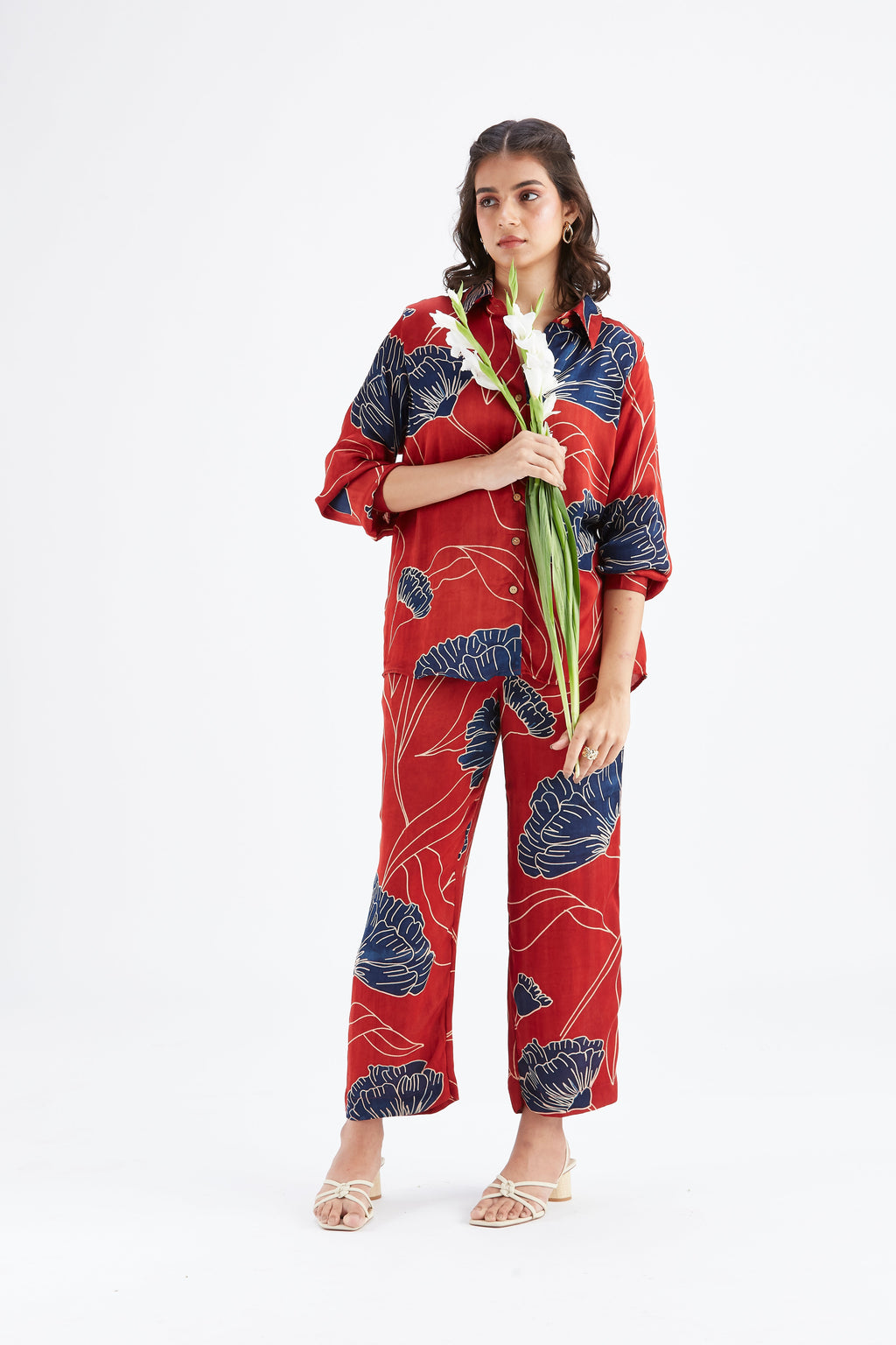 Yuna Red Printed Cotton Co-ord set at Kamakhyaa by Hasttvam. This item is Cotton, Ete by Hasttvam, Floral Prints, Hand Printed, Red, Wedding Wear, Womenswear