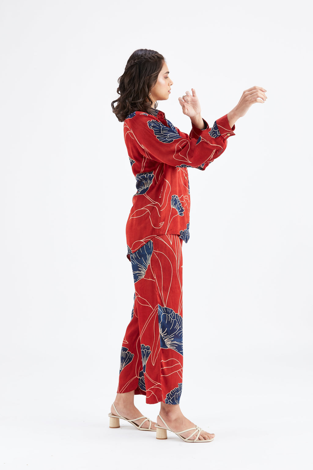 Yuna Red Printed Cotton Co-ord set at Kamakhyaa by Hasttvam. This item is Cotton, Ete by Hasttvam, Floral Prints, Hand Printed, Red, Wedding Wear, Womenswear