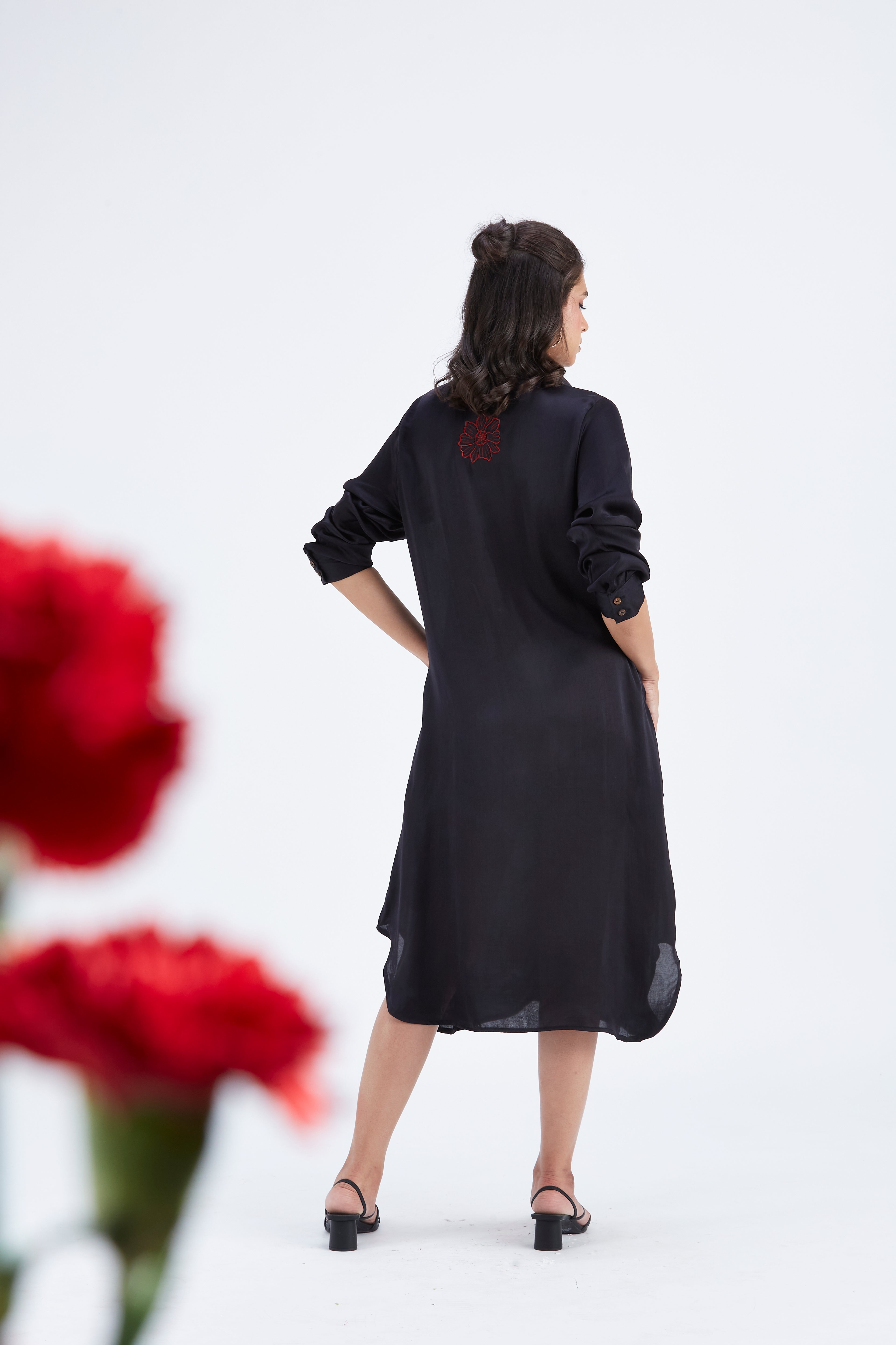 Zae Black Printed Modal Dress at Kamakhyaa by Hasttvam. This item is Black, Ete by Hasttvam, Fusion Wear, Modal