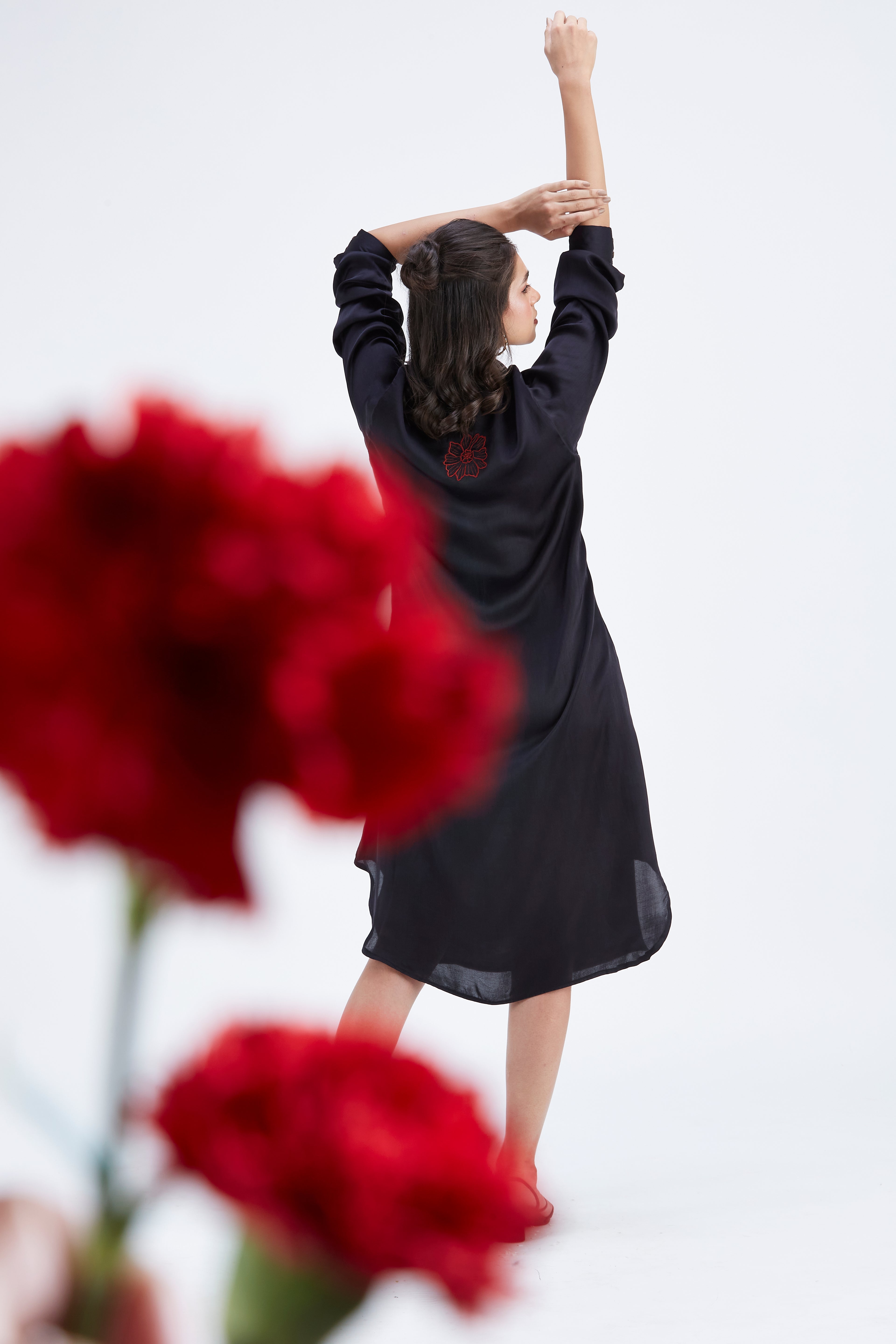 Zae Black Printed Modal Dress at Kamakhyaa by Hasttvam. This item is Black, Ete by Hasttvam, Fusion Wear, Modal