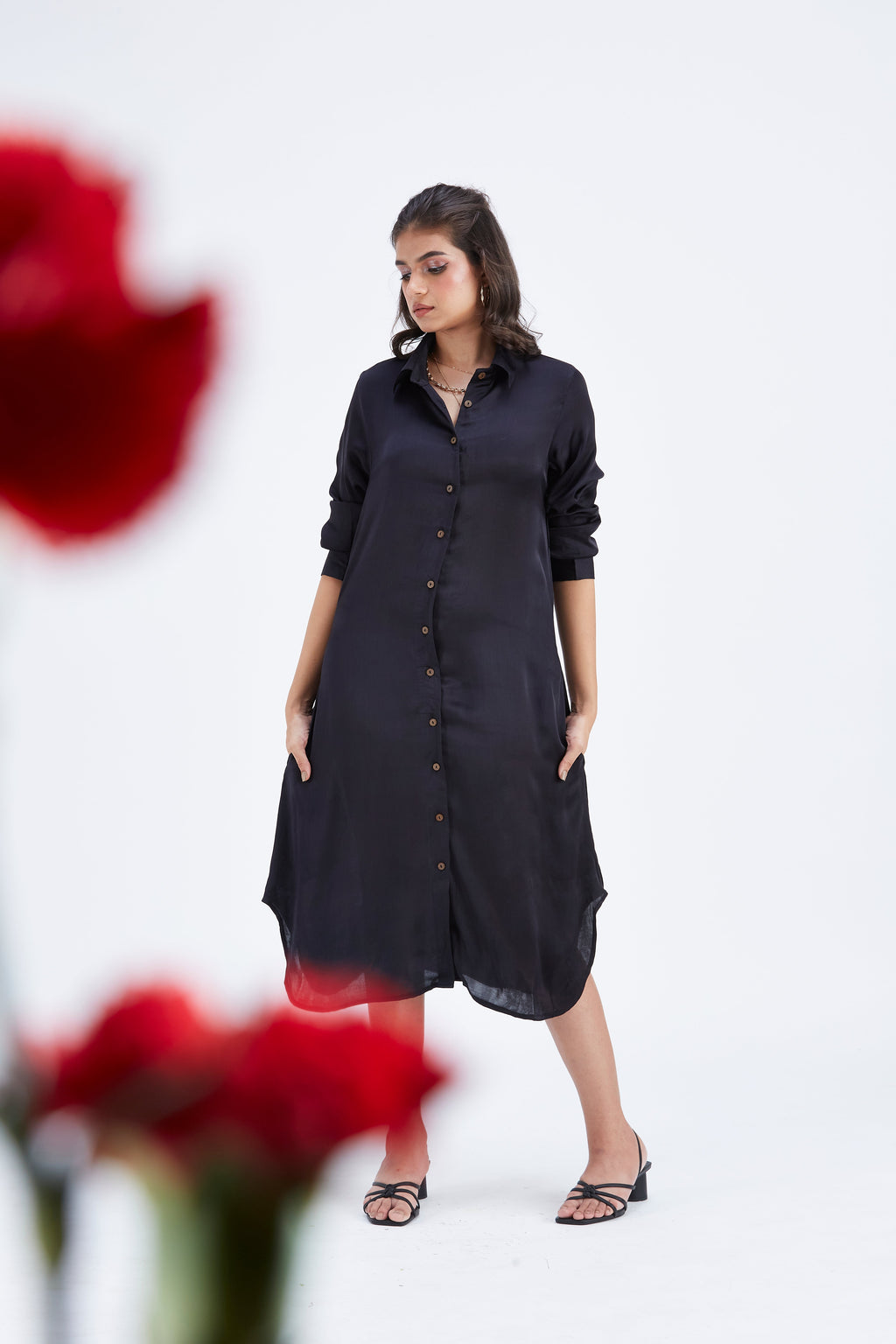 Zae Black Printed Modal Dress at Kamakhyaa by Hasttvam. This item is Black, Ete by Hasttvam, Fusion Wear, Modal
