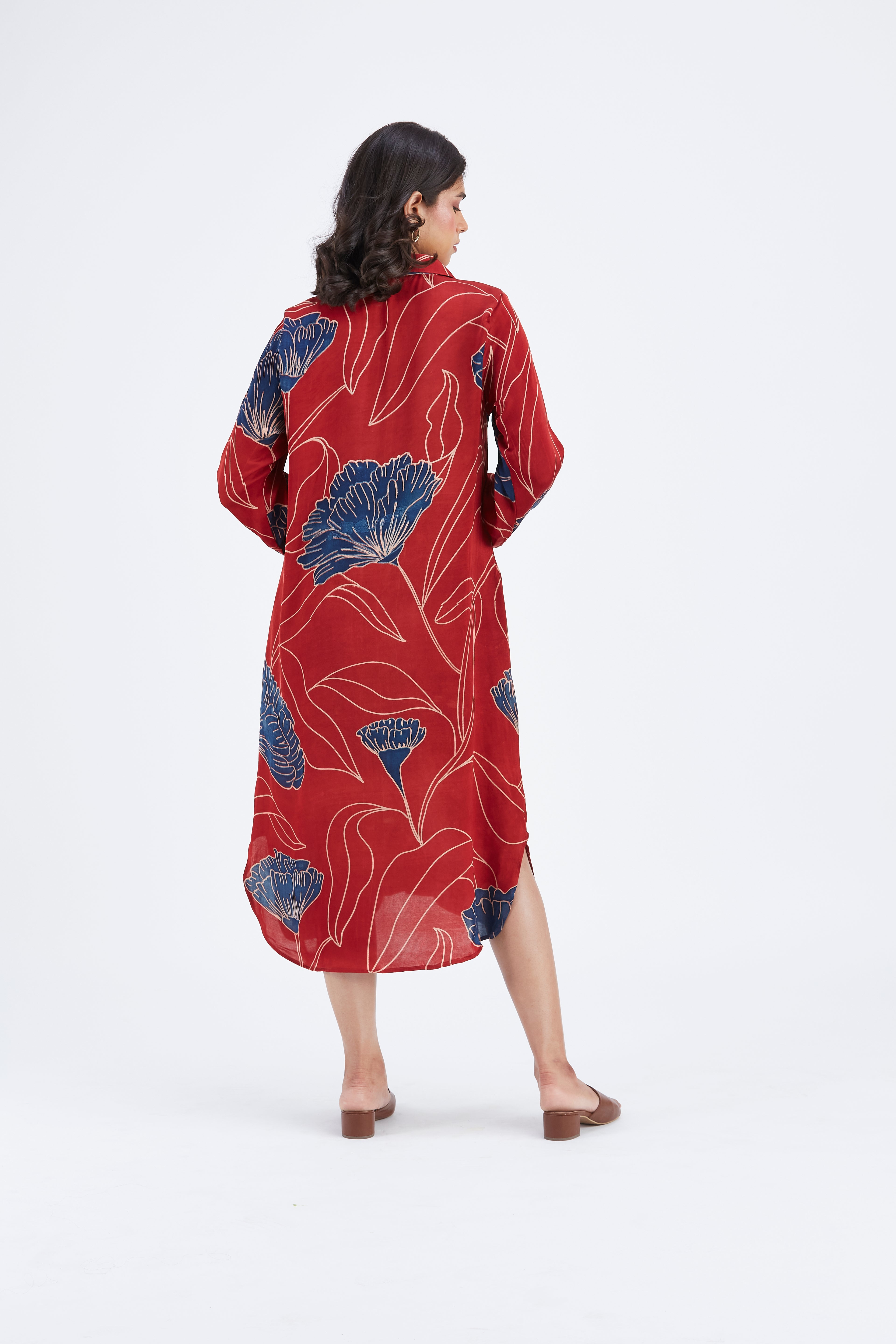 Zae Red Floral Printed Cotton Dress at Kamakhyaa by Hasttvam. This item is Cotton, Ete by Hasttvam, Floral Prints, Fusion Wear, Hand Printed, Red, Womenswear