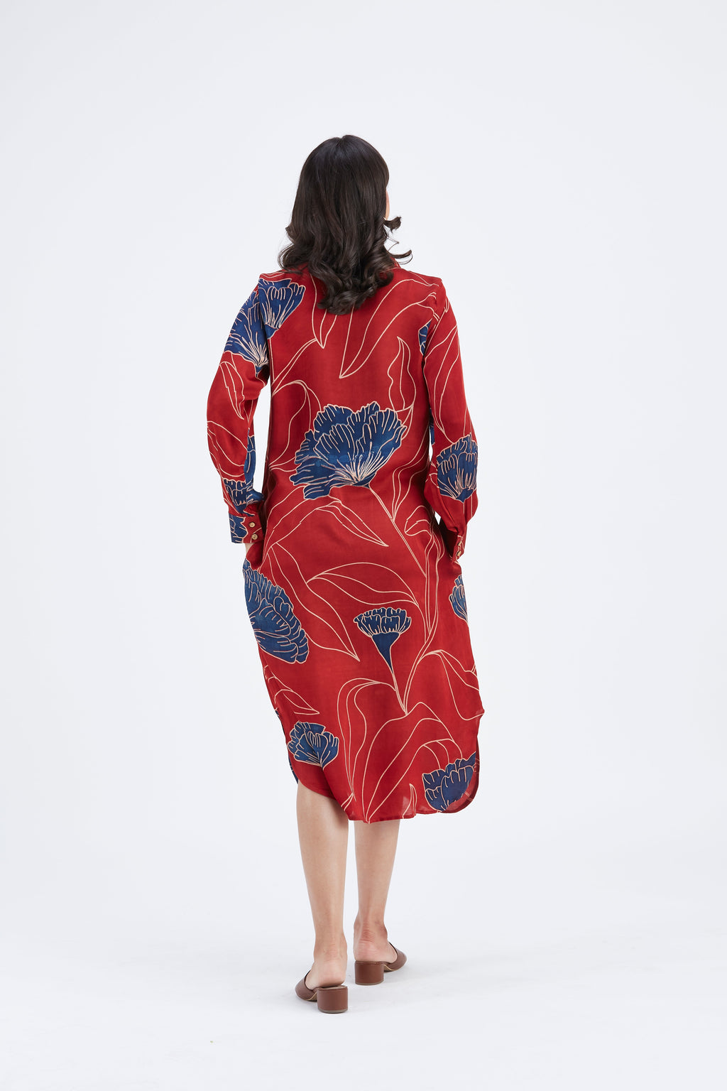 Zae Red Floral Printed Cotton Dress at Kamakhyaa by Hasttvam. This item is Cotton, Ete by Hasttvam, Floral Prints, Fusion Wear, Hand Printed, Red, Womenswear