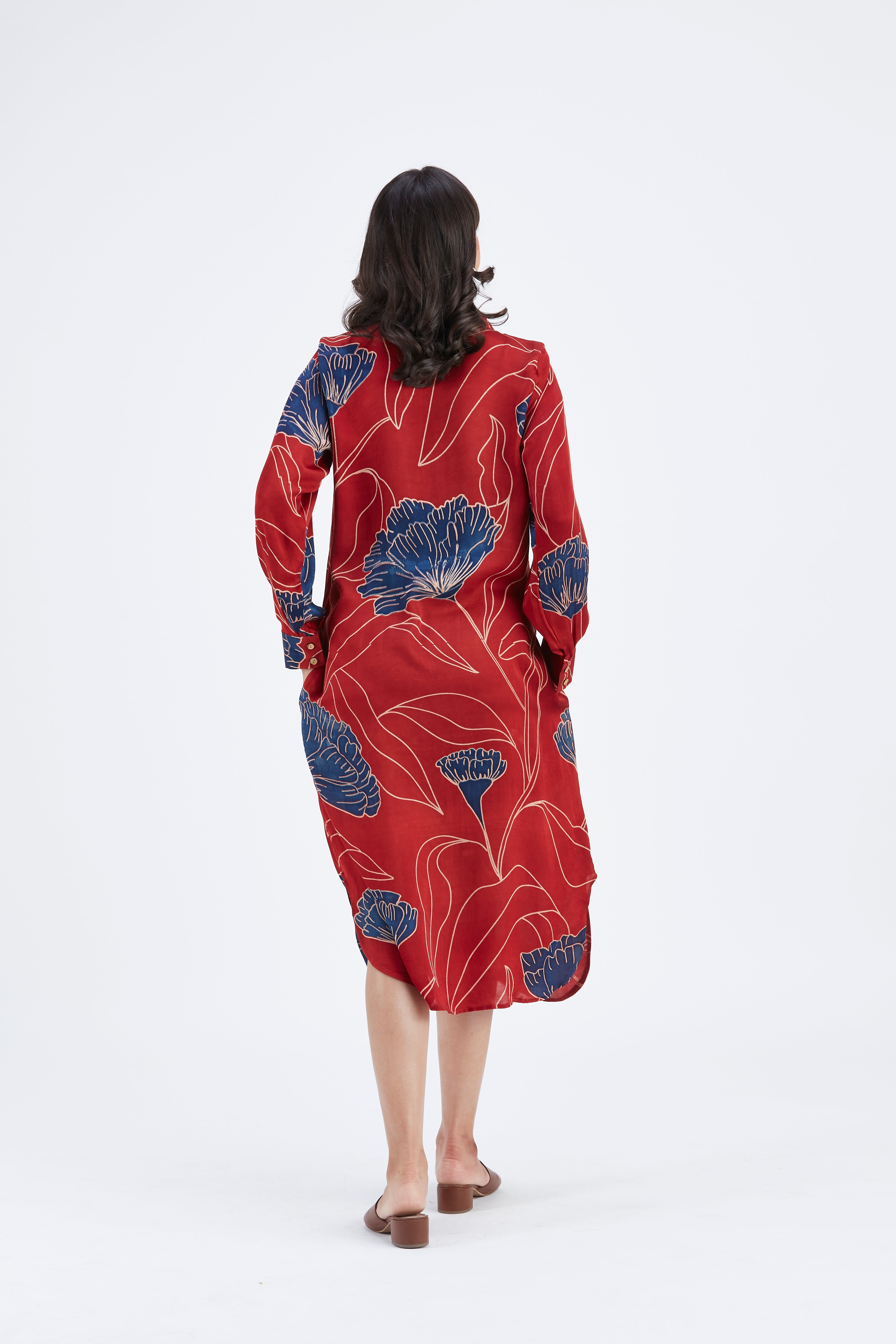 Zae Red Floral Printed Cotton Dress at Kamakhyaa by Hasttvam. This item is Cotton, Ete by Hasttvam, Floral Prints, Fusion Wear, Hand Printed, Red, Womenswear