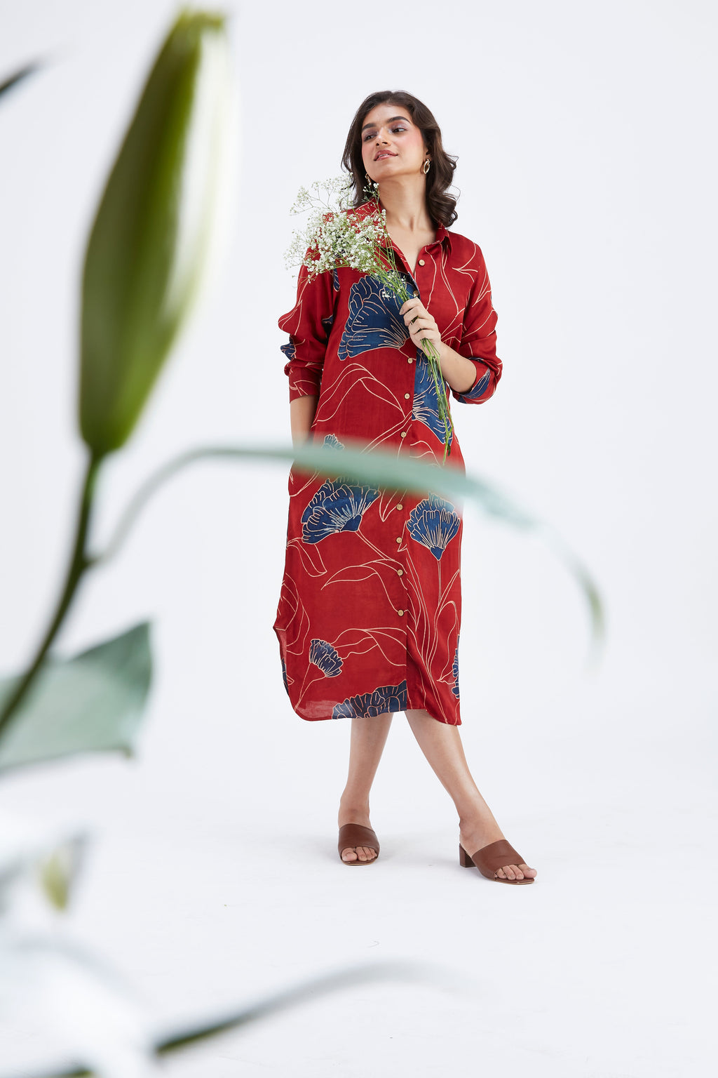 Zae Red Floral Printed Cotton Dress at Kamakhyaa by Hasttvam. This item is Cotton, Ete by Hasttvam, Floral Prints, Fusion Wear, Hand Printed, Red, Womenswear