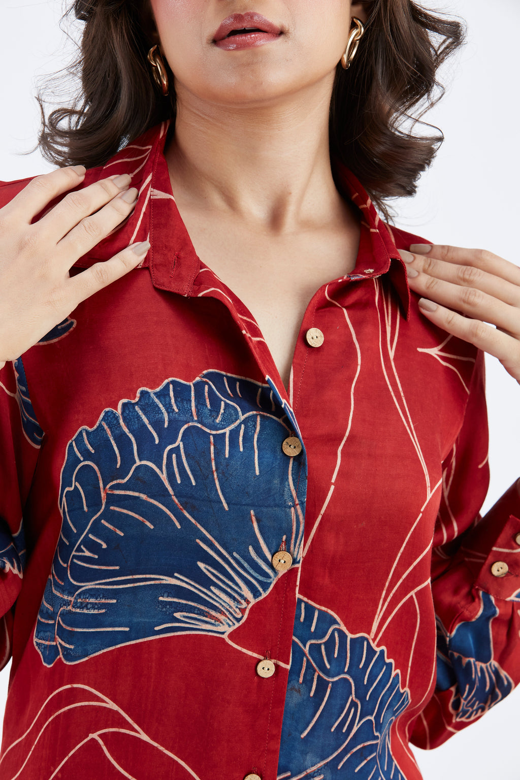 Zae Red Floral Printed Cotton Dress at Kamakhyaa by Hasttvam. This item is Cotton, Ete by Hasttvam, Floral Prints, Fusion Wear, Hand Printed, Red, Womenswear