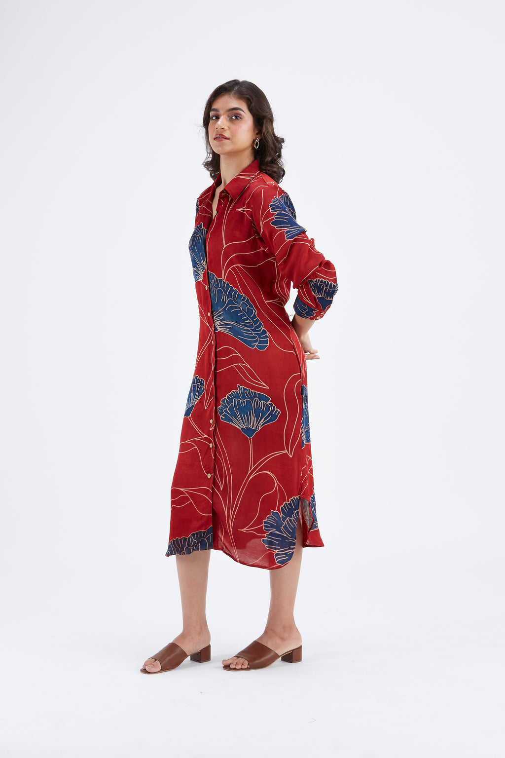 Zae Red Floral Printed Cotton Dress at Kamakhyaa by Hasttvam. This item is Cotton, Ete by Hasttvam, Floral Prints, Fusion Wear, Hand Printed, Red, Womenswear