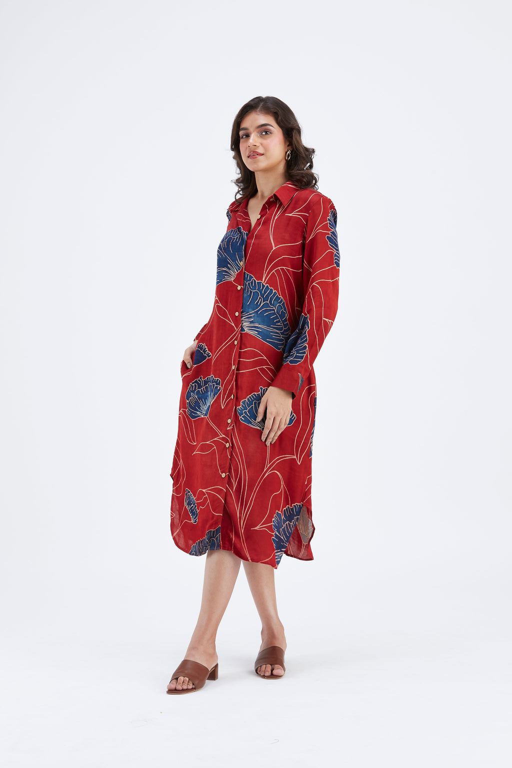 Zae Red Floral Printed Cotton Dress at Kamakhyaa by Hasttvam. This item is Cotton, Ete by Hasttvam, Floral Prints, Fusion Wear, Hand Printed, Red, Womenswear