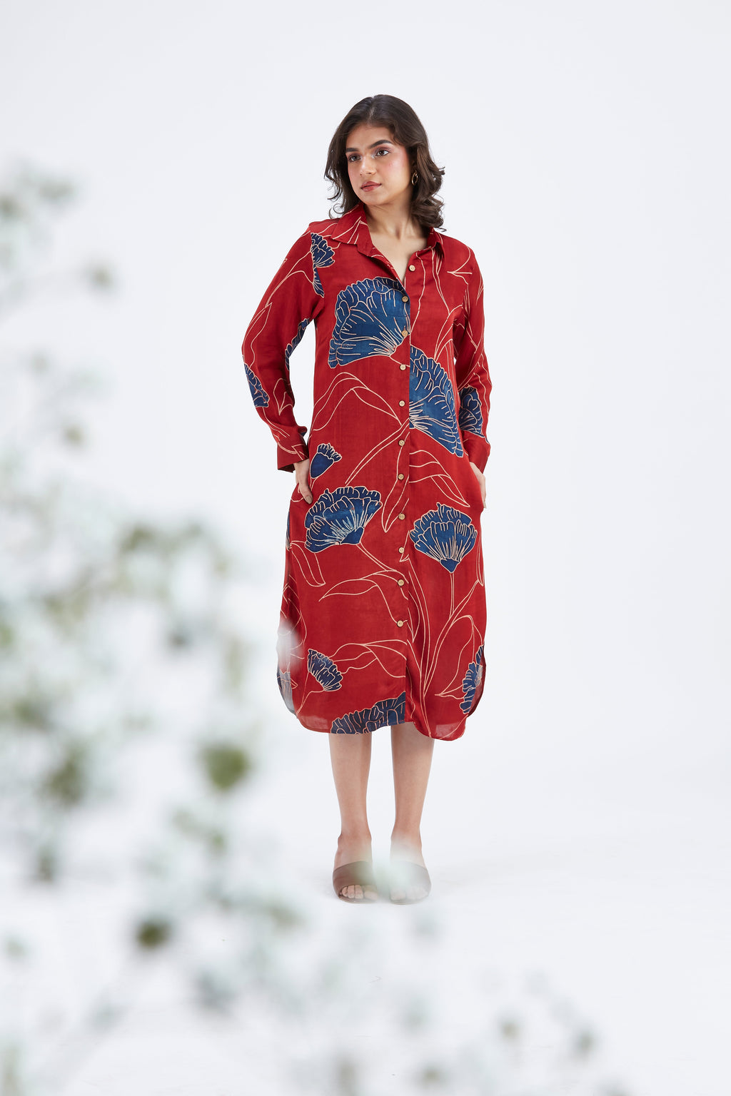 Zae Red Floral Printed Cotton Dress at Kamakhyaa by Hasttvam. This item is Cotton, Ete by Hasttvam, Floral Prints, Fusion Wear, Hand Printed, Red, Womenswear
