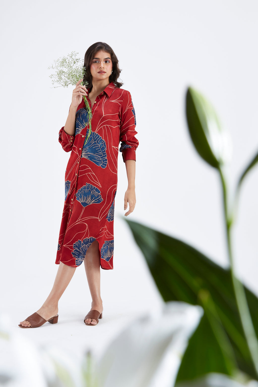 Zae Red Floral Printed Cotton Dress at Kamakhyaa by Hasttvam. This item is Cotton, Ete by Hasttvam, Floral Prints, Fusion Wear, Hand Printed, Red, Womenswear