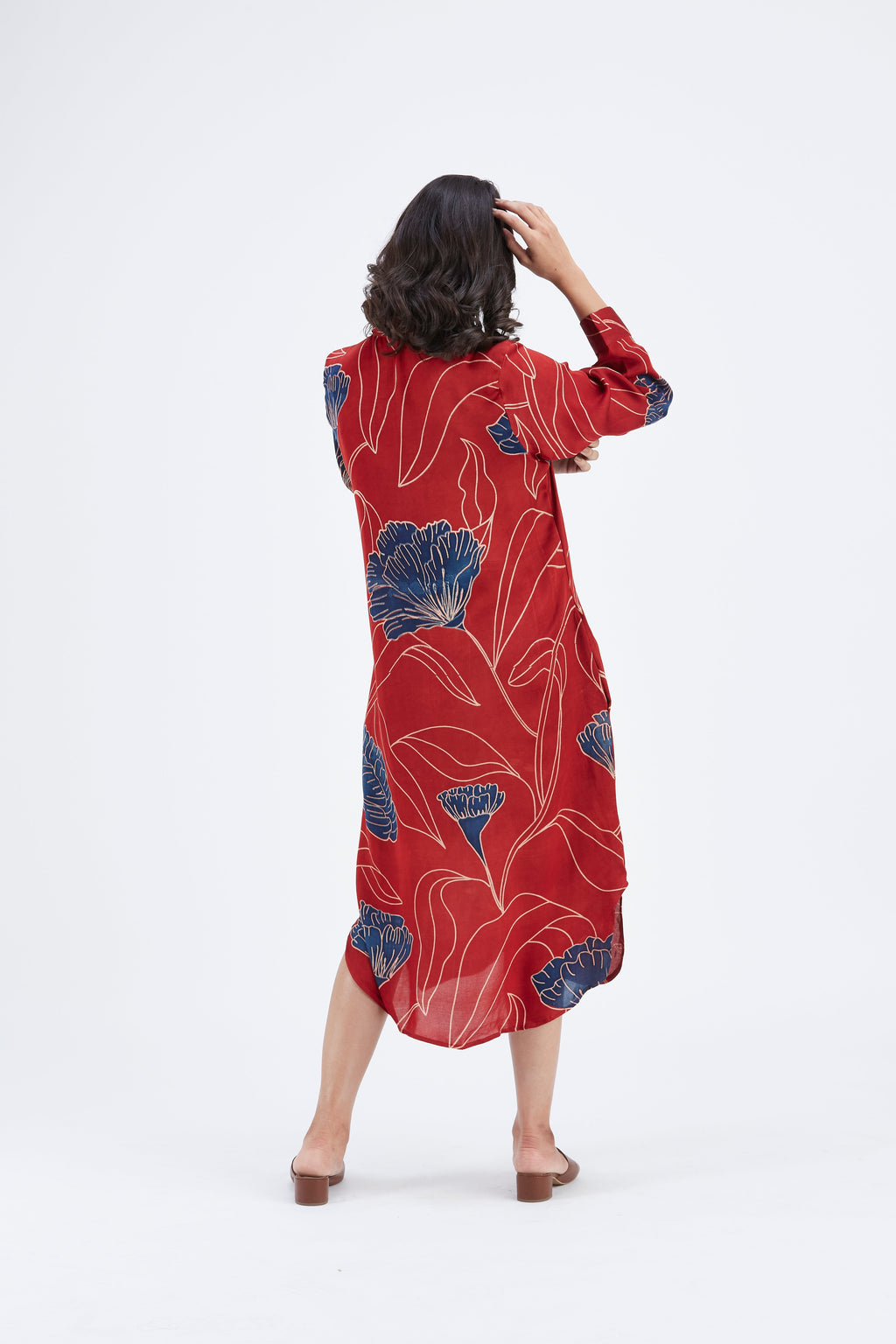 Zae Red Floral Printed Cotton Dress at Kamakhyaa by Hasttvam. This item is Cotton, Ete by Hasttvam, Floral Prints, Fusion Wear, Hand Printed, Red, Womenswear