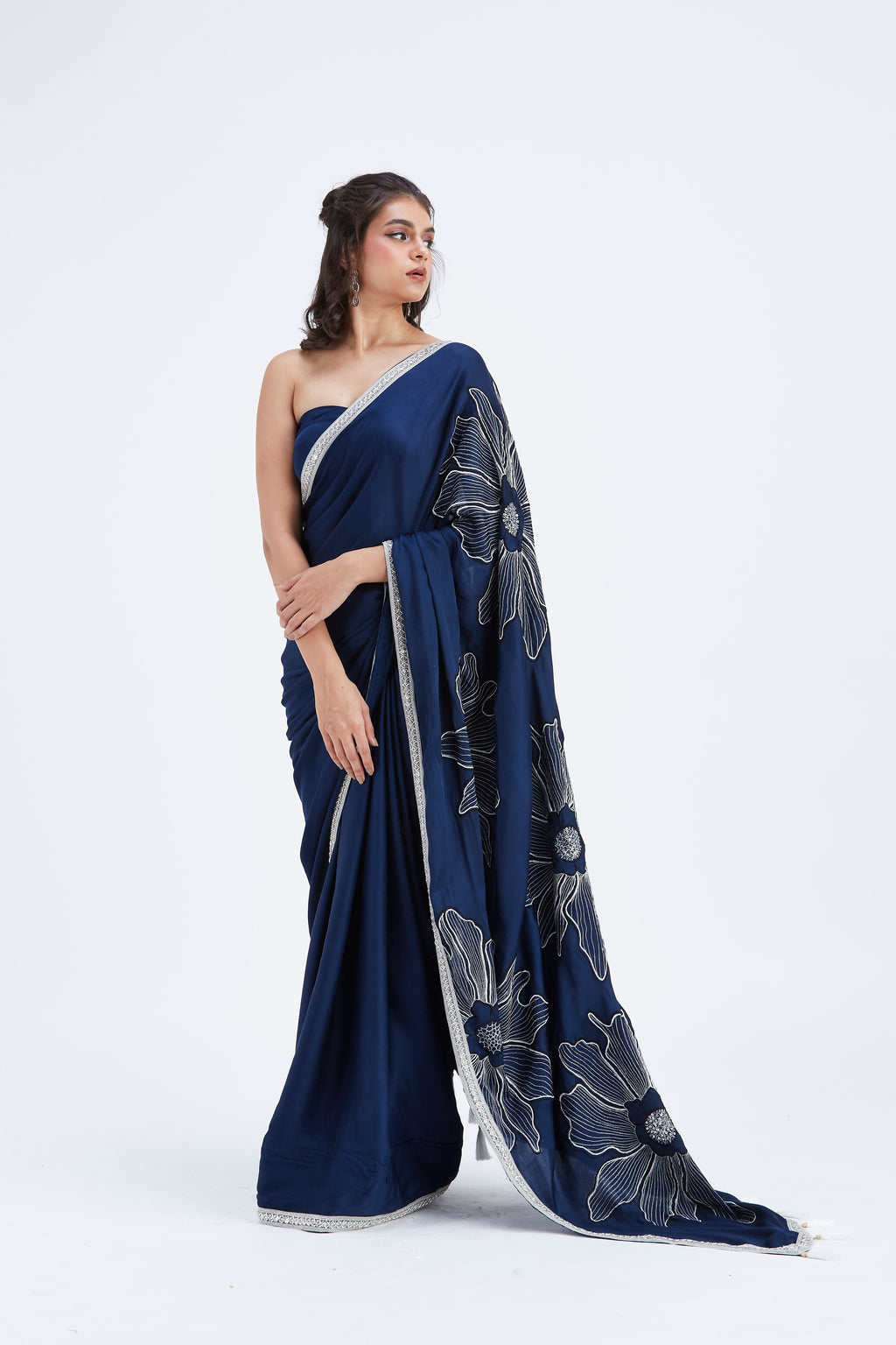 Zaira Indigo Modal Saree at Kamakhyaa by Hasttvam. This item is Ete by Hasttvam, Floral Prints, Hand Printed, Indigo, Modal, Under $50, Wedding Wear, Womenswear