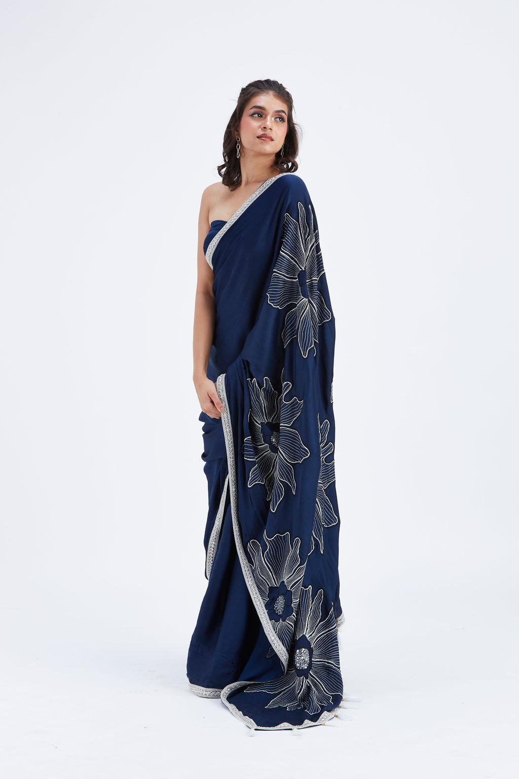 Zaira Indigo Modal Saree at Kamakhyaa by Hasttvam. This item is Ete by Hasttvam, Floral Prints, Hand Printed, Indigo, Modal, Under $50, Wedding Wear, Womenswear
