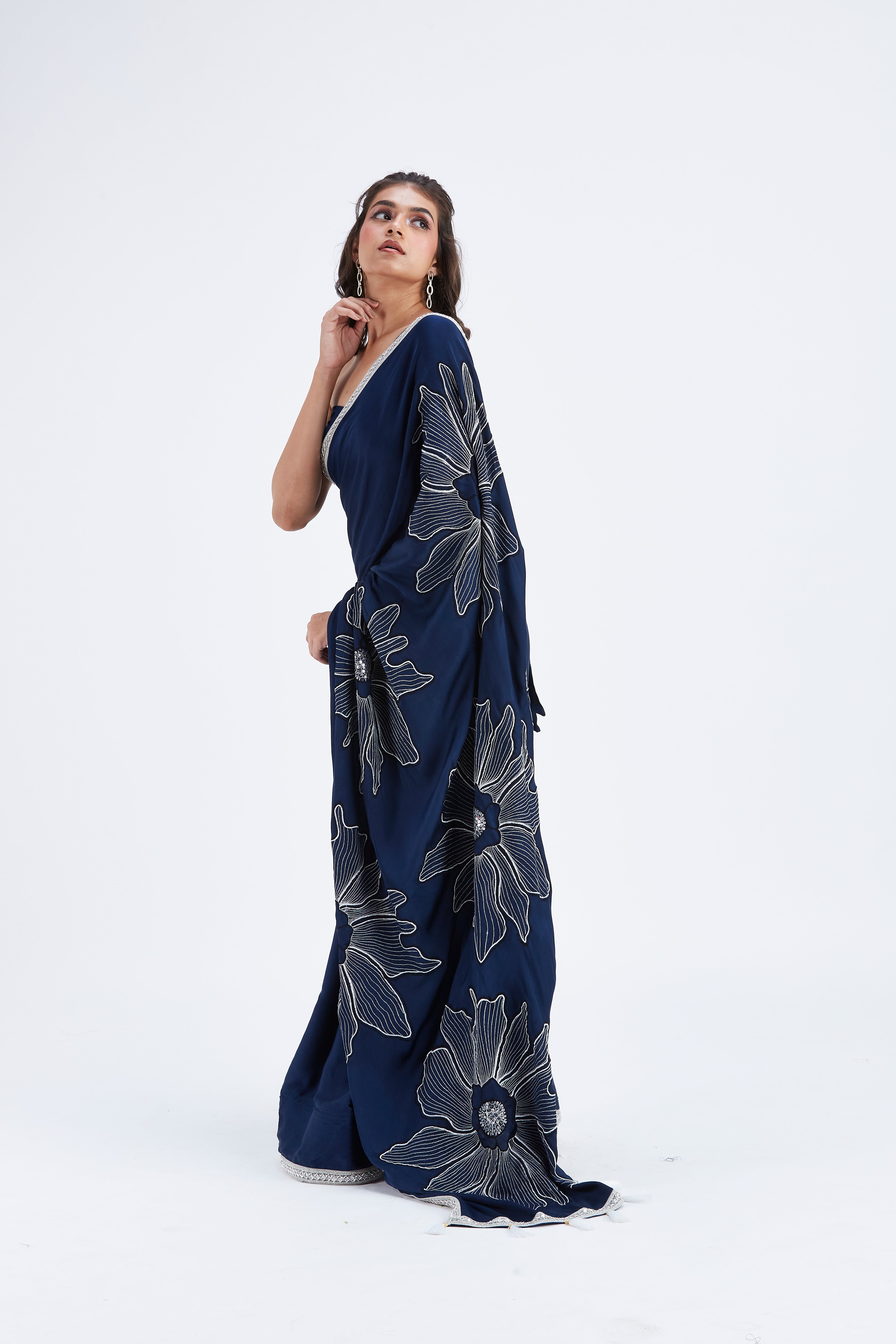 Zaira Indigo Modal Saree at Kamakhyaa by Hasttvam. This item is Ete by Hasttvam, Floral Prints, Hand Printed, Indigo, Modal, Under $50, Wedding Wear, Womenswear