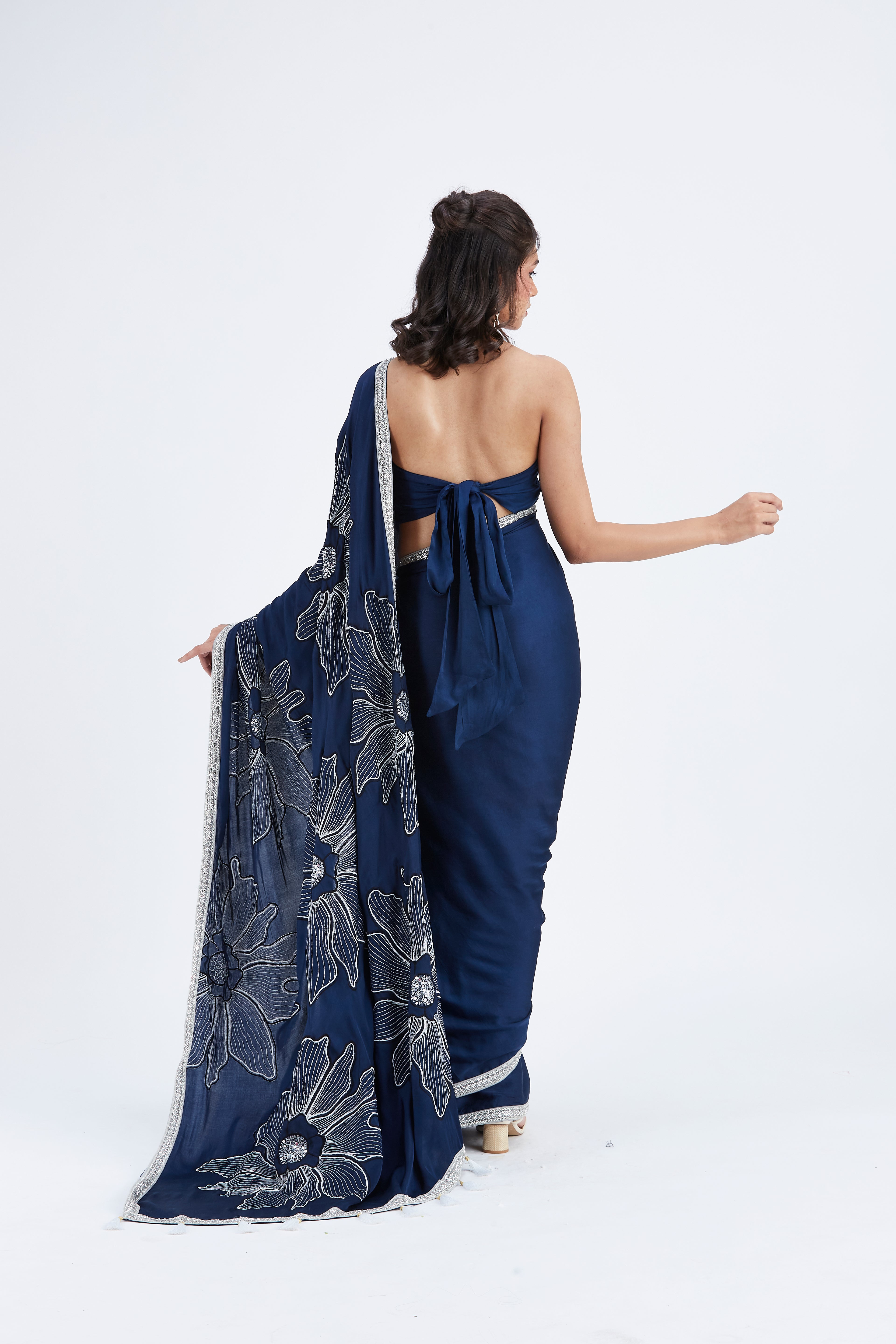 Zaira Indigo Modal Saree at Kamakhyaa by Hasttvam. This item is Ete by Hasttvam, Floral Prints, Hand Printed, Indigo, Modal, Under $50, Wedding Wear, Womenswear