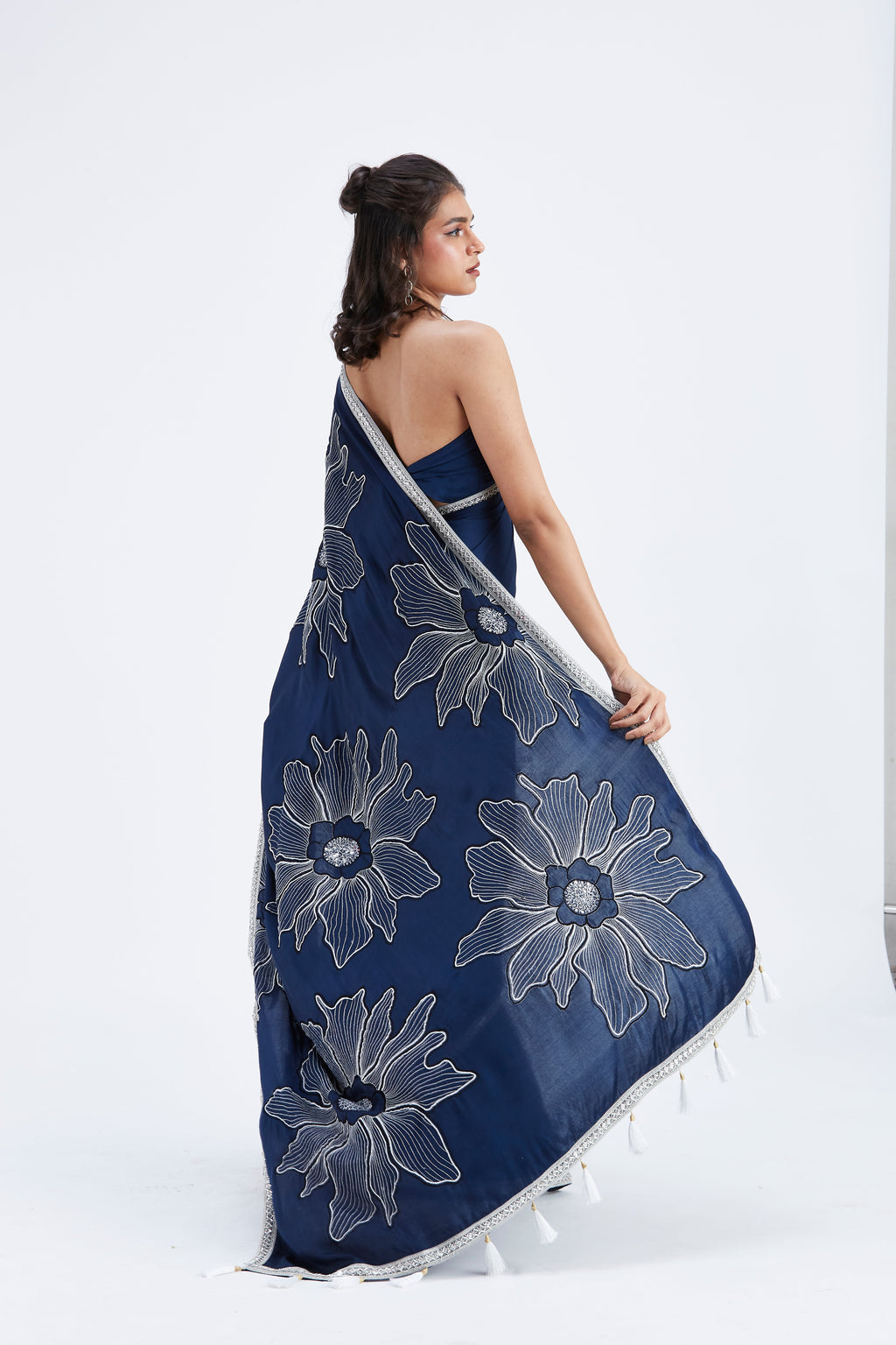 Zaira Indigo Modal Saree at Kamakhyaa by Hasttvam. This item is Ete by Hasttvam, Floral Prints, Hand Printed, Indigo, Modal, Under $50, Wedding Wear, Womenswear