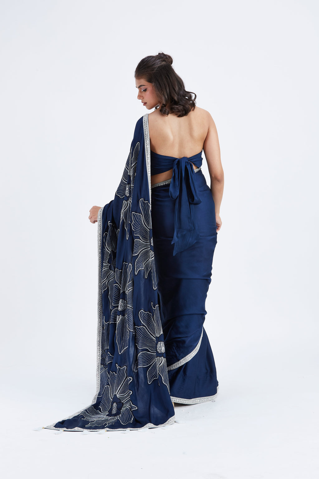 Zaira Indigo Modal Saree at Kamakhyaa by Hasttvam. This item is Ete by Hasttvam, Floral Prints, Hand Printed, Indigo, Modal, Under $50, Wedding Wear, Womenswear