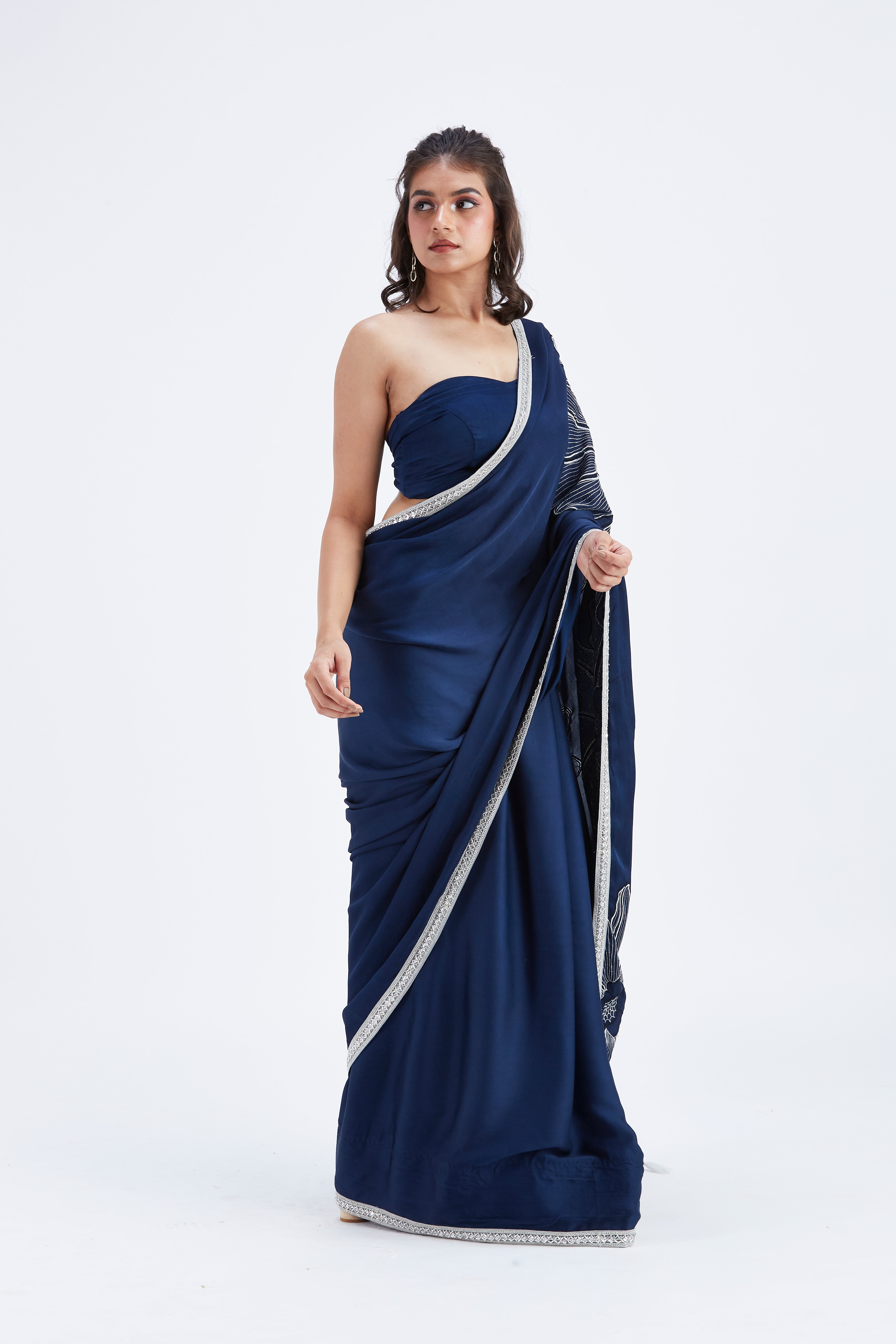 Zaira Indigo Modal Saree at Kamakhyaa by Hasttvam. This item is Ete by Hasttvam, Floral Prints, Hand Printed, Indigo, Modal, Under $50, Wedding Wear, Womenswear