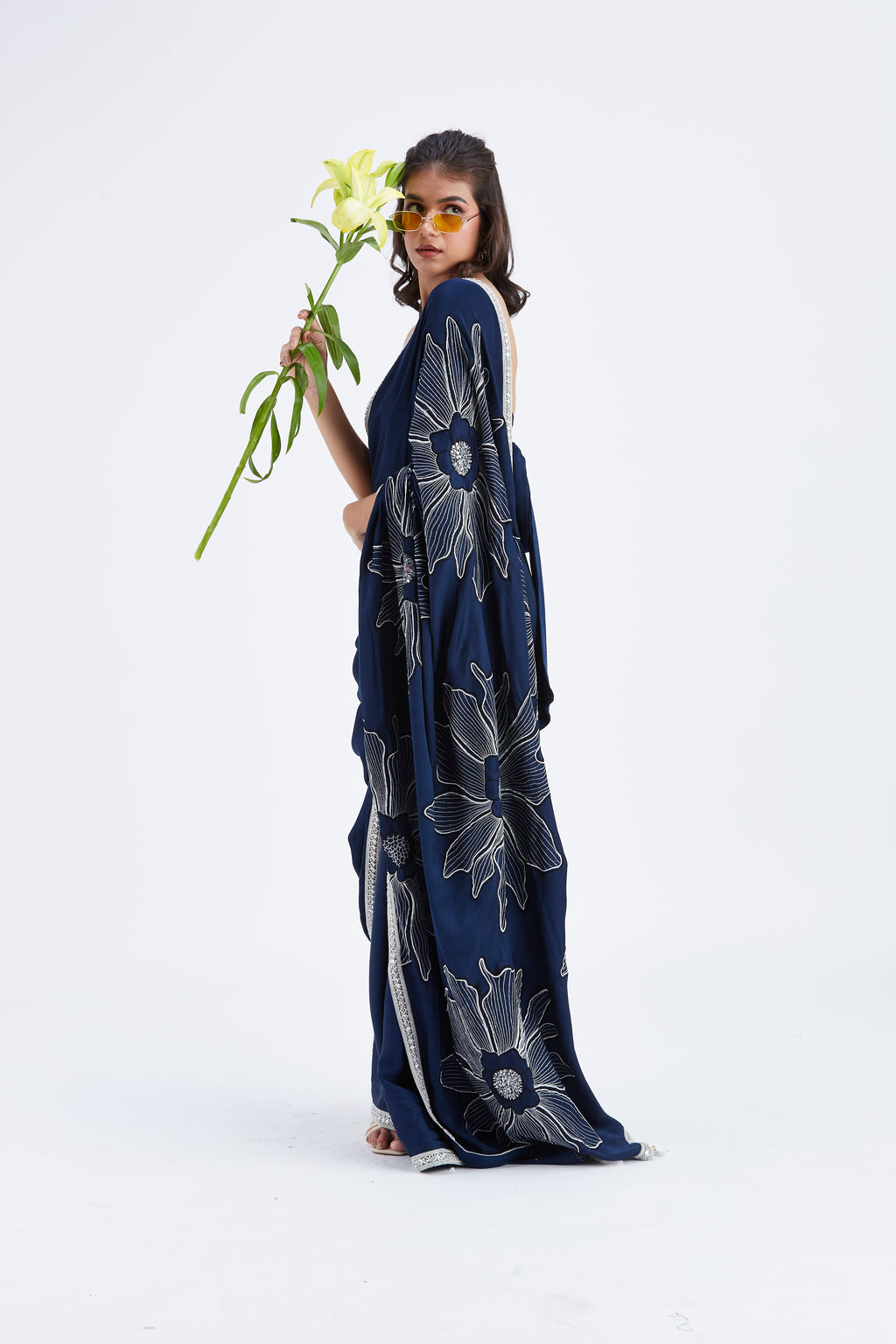 Zaira Indigo Modal Saree at Kamakhyaa by Hasttvam. This item is Ete by Hasttvam, Floral Prints, Hand Printed, Indigo, Modal, Under $50, Wedding Wear, Womenswear