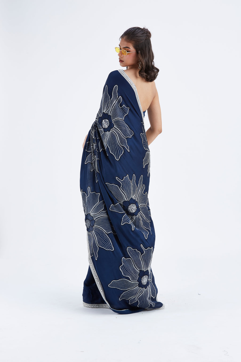 Zaira Indigo Modal Saree at Kamakhyaa by Hasttvam. This item is Ete by Hasttvam, Floral Prints, Hand Printed, Indigo, Modal, Under $50, Wedding Wear, Womenswear