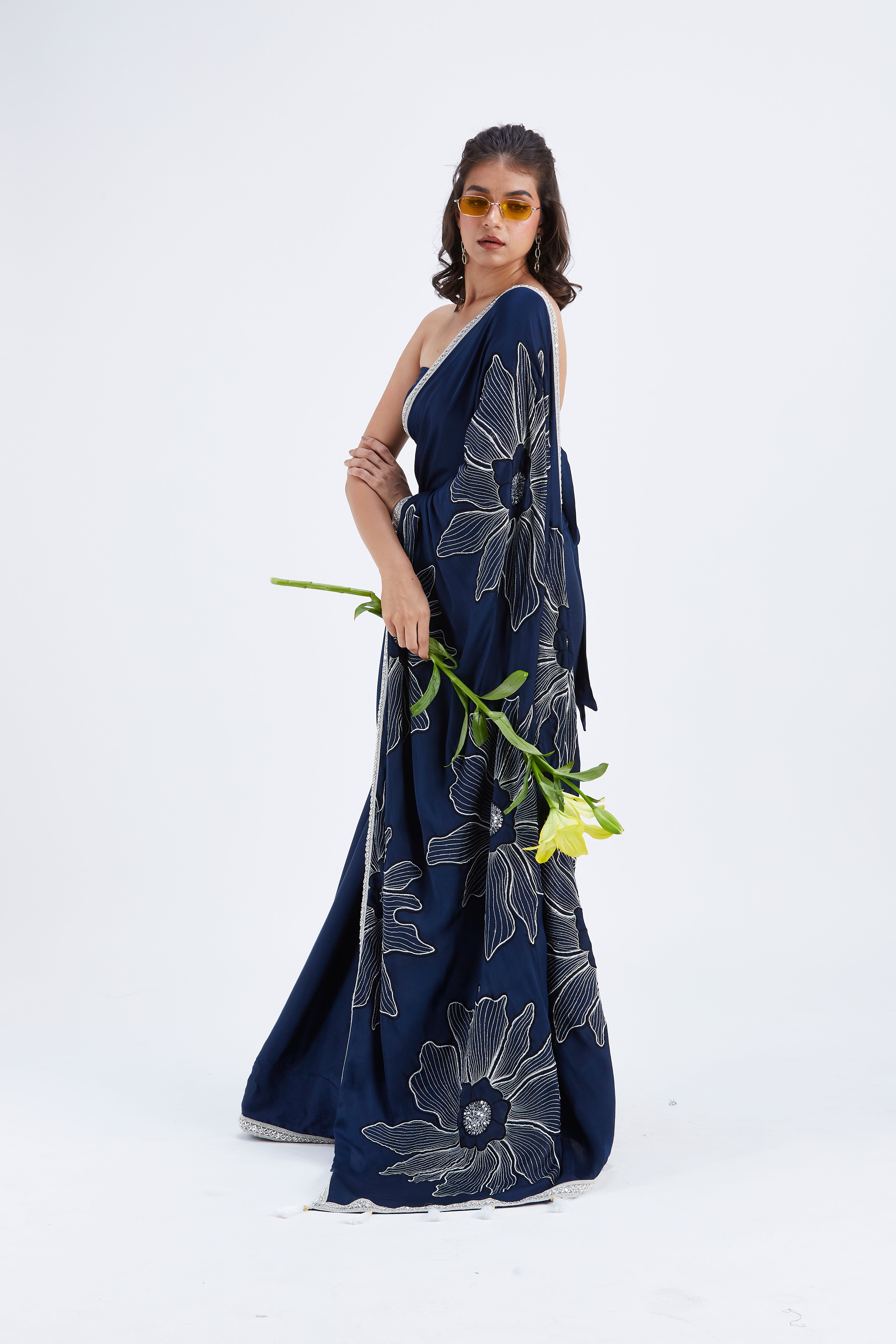Zaira Indigo Modal Saree at Kamakhyaa by Hasttvam. This item is Ete by Hasttvam, Floral Prints, Hand Printed, Indigo, Modal, Under $50, Wedding Wear, Womenswear