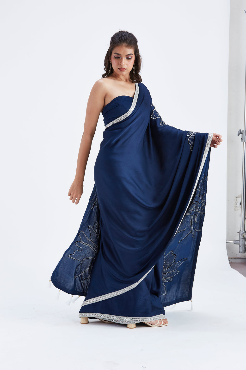 Zaira Indigo Modal Saree at Kamakhyaa by Hasttvam. This item is Ete by Hasttvam, Floral Prints, Hand Printed, Indigo, Modal, Under $50, Wedding Wear, Womenswear