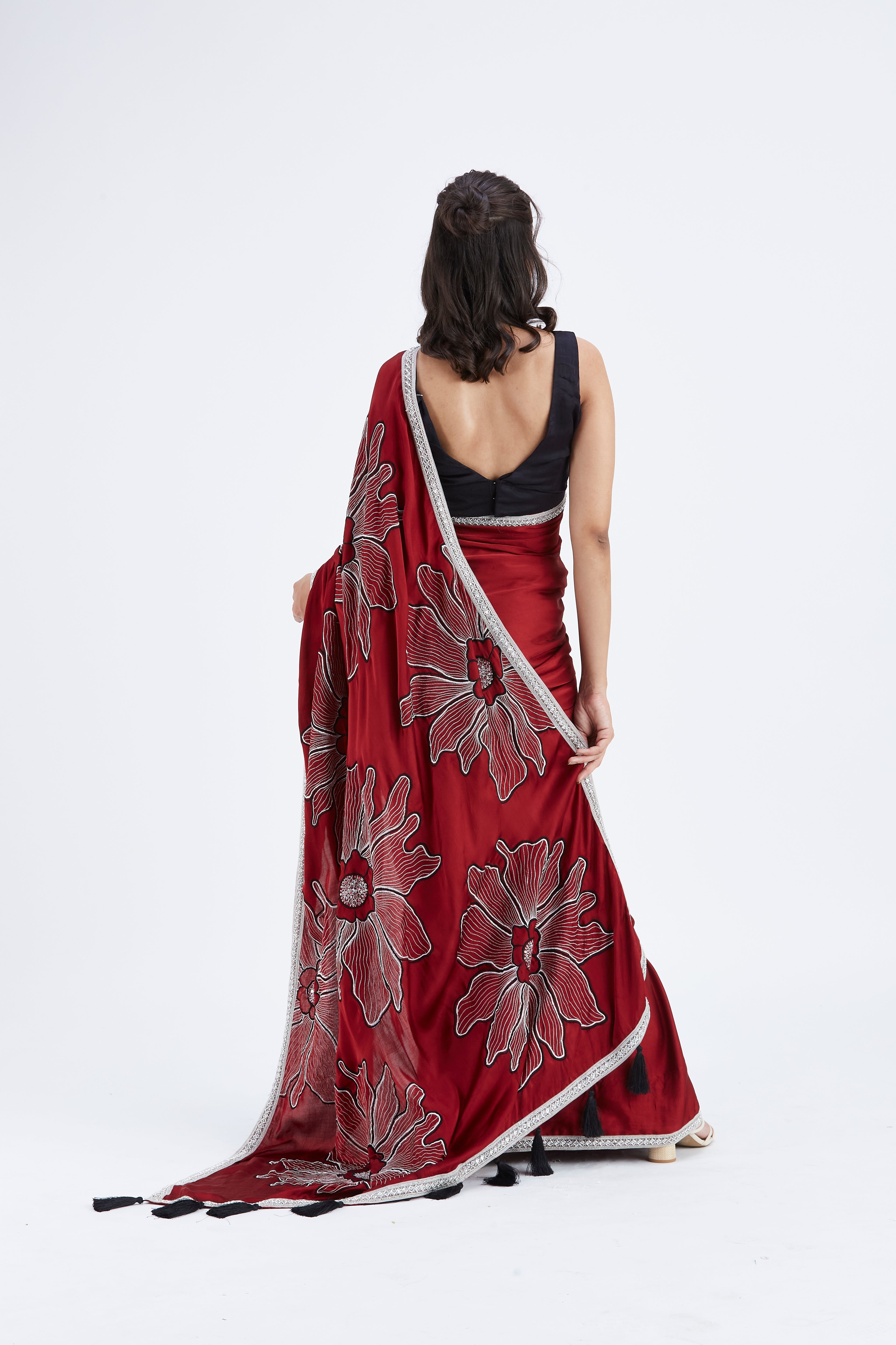 Zaira Red Modal Saree at Kamakhyaa by Hasttvam. This item is Ete by Hasttvam, Floral Prints, Hand Printed, Modal, Red, Under $50, Wedding Wear, Womenswear