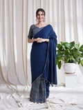 Zig Zag Pattern Saree with Blue Pallu at Kamakhyaa by Hasttvam. This item is Blue, Chhath Puja, Console Collection List, Cotton, Festive Wear, Floral Prints, Handmade by Artisans, Indigo, missing, Natural dyes, Rang by Hasttvam, Relaxed Fit, Responsible production and Vegan, Womenswear