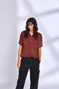 Zig Zag Print Red Shirt at Kamakhyaa by Hasttvam. This item is Fusion Wear, Handmade by Artisans, Modal silk, Natural dyes, Red, Relaxed Fit, Respondible production and Vegan, Stripes