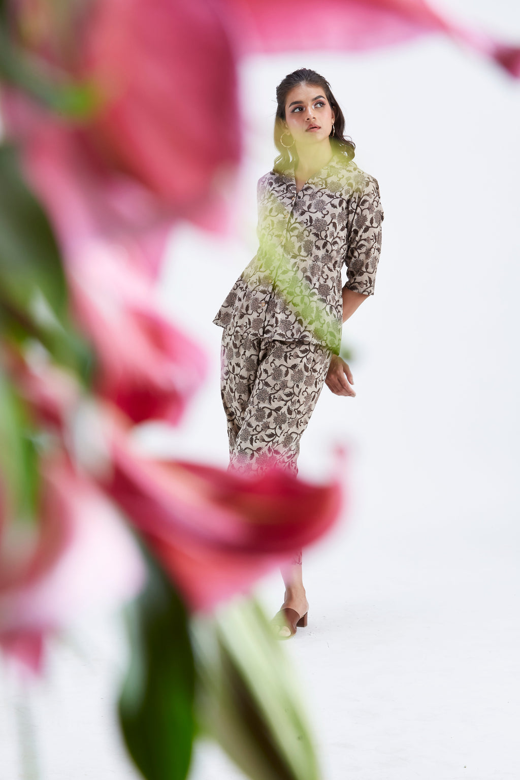 Zola Beige Floral Printed Modal Co-ord set at Kamakhyaa by Hasttvam. This item is Beige, Ete by Hasttvam, Floral Prints, Fusion Wear, Hand Printed, Modal, Womenswear