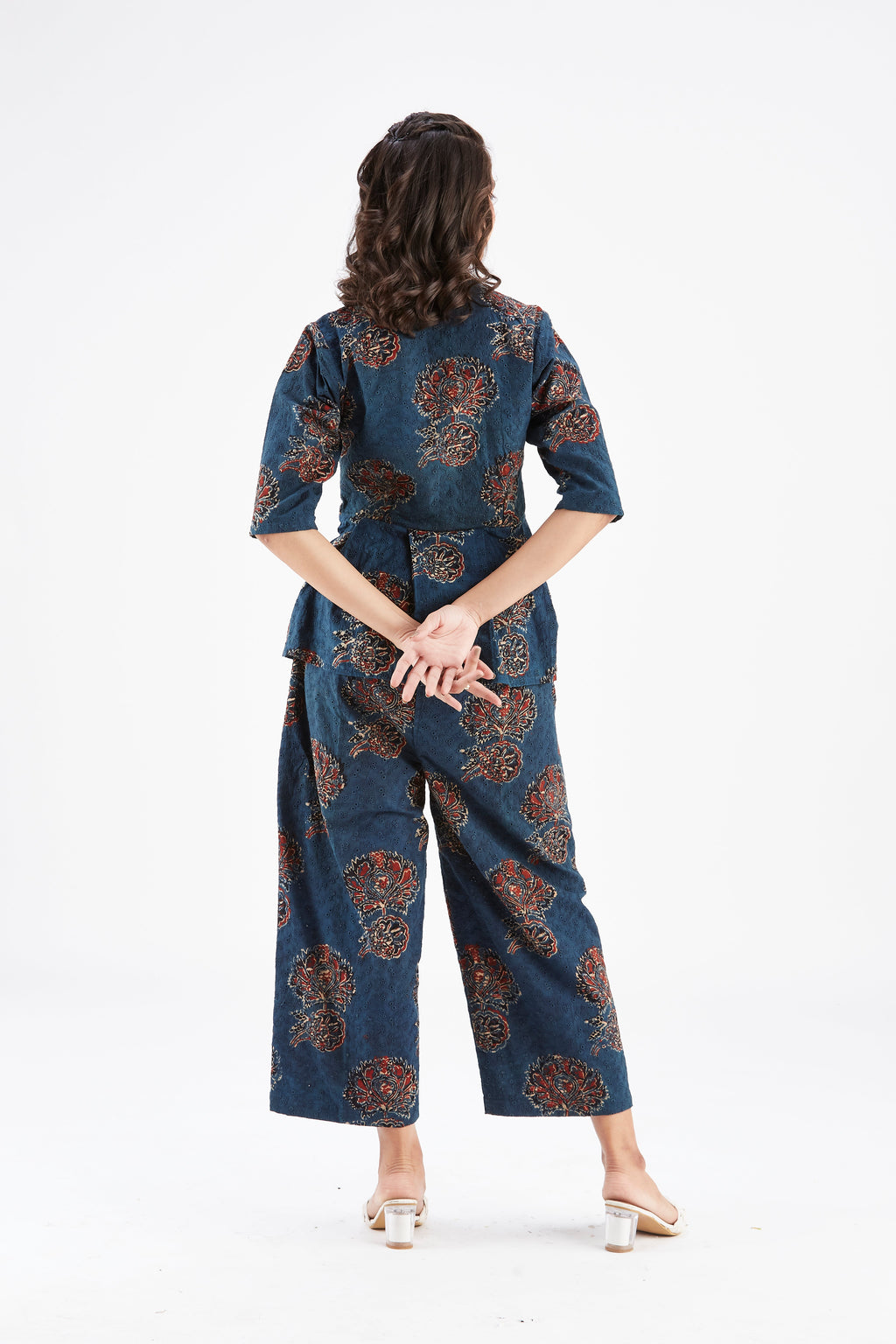 Zola Indigo Floral Printed Modal Co-ord set at Kamakhyaa by Hasttvam. This item is Ete by Hasttvam, Floral Prints, Fusion Wear, Hand Printed, Indigo, Modal, Womenswear