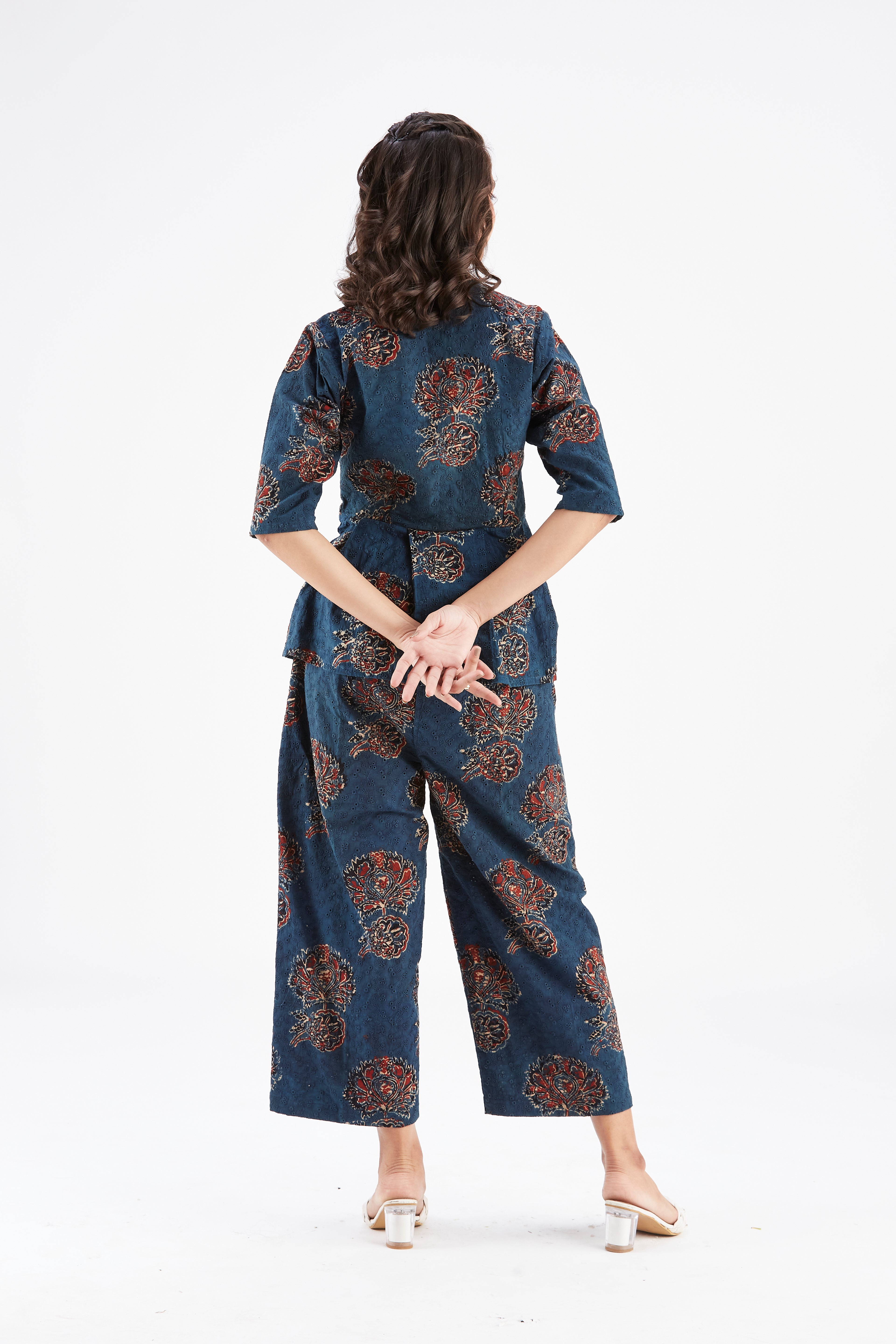 Zola Indigo Floral Printed Modal Co-ord set at Kamakhyaa by Hasttvam. This item is Ete by Hasttvam, Floral Prints, Fusion Wear, Hand Printed, Indigo, Modal, Womenswear